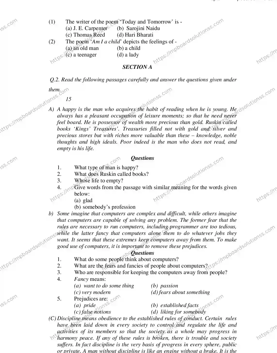 MP Board CLASS 9 ENGLISH-GENERAL 2018 Sample Paper Image 2