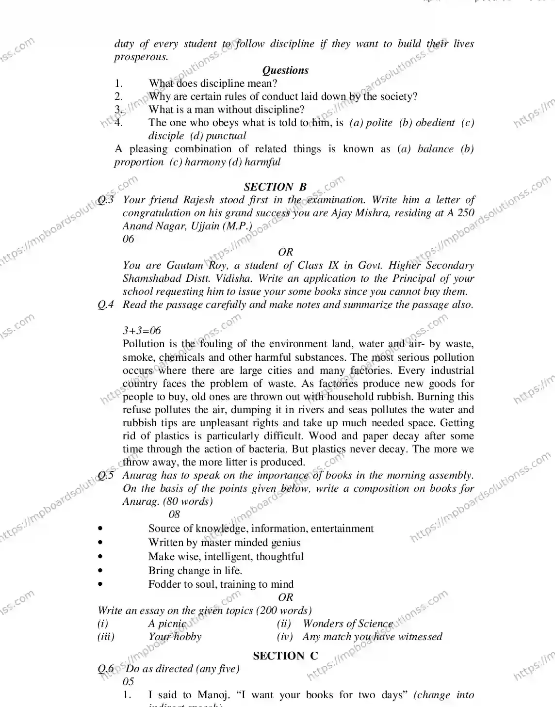 MP Board CLASS 9 ENGLISH-GENERAL 2018 Sample Paper Image 3