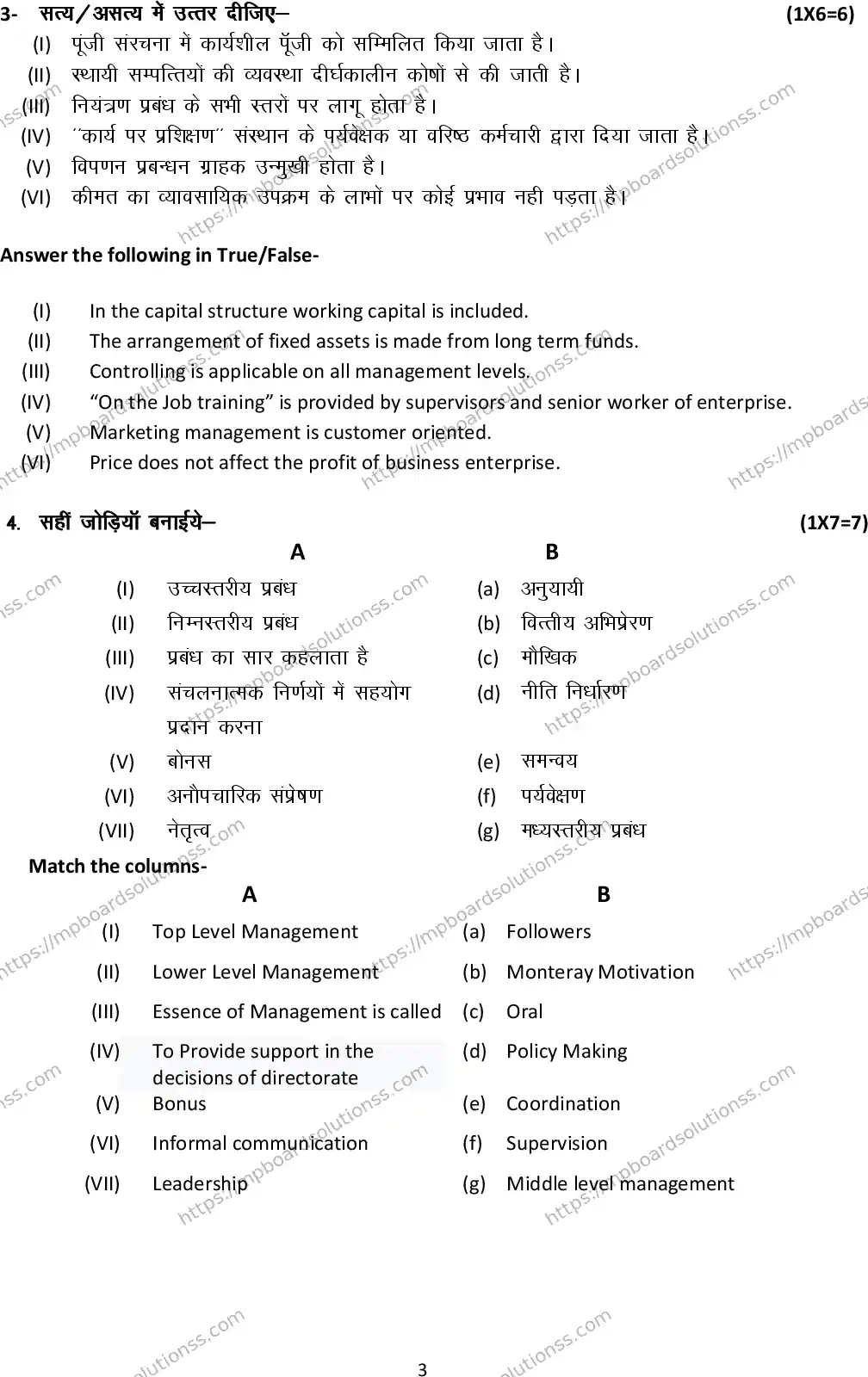 MP Board Class 12 Business Studies 2025 Sample Paper Image 3
