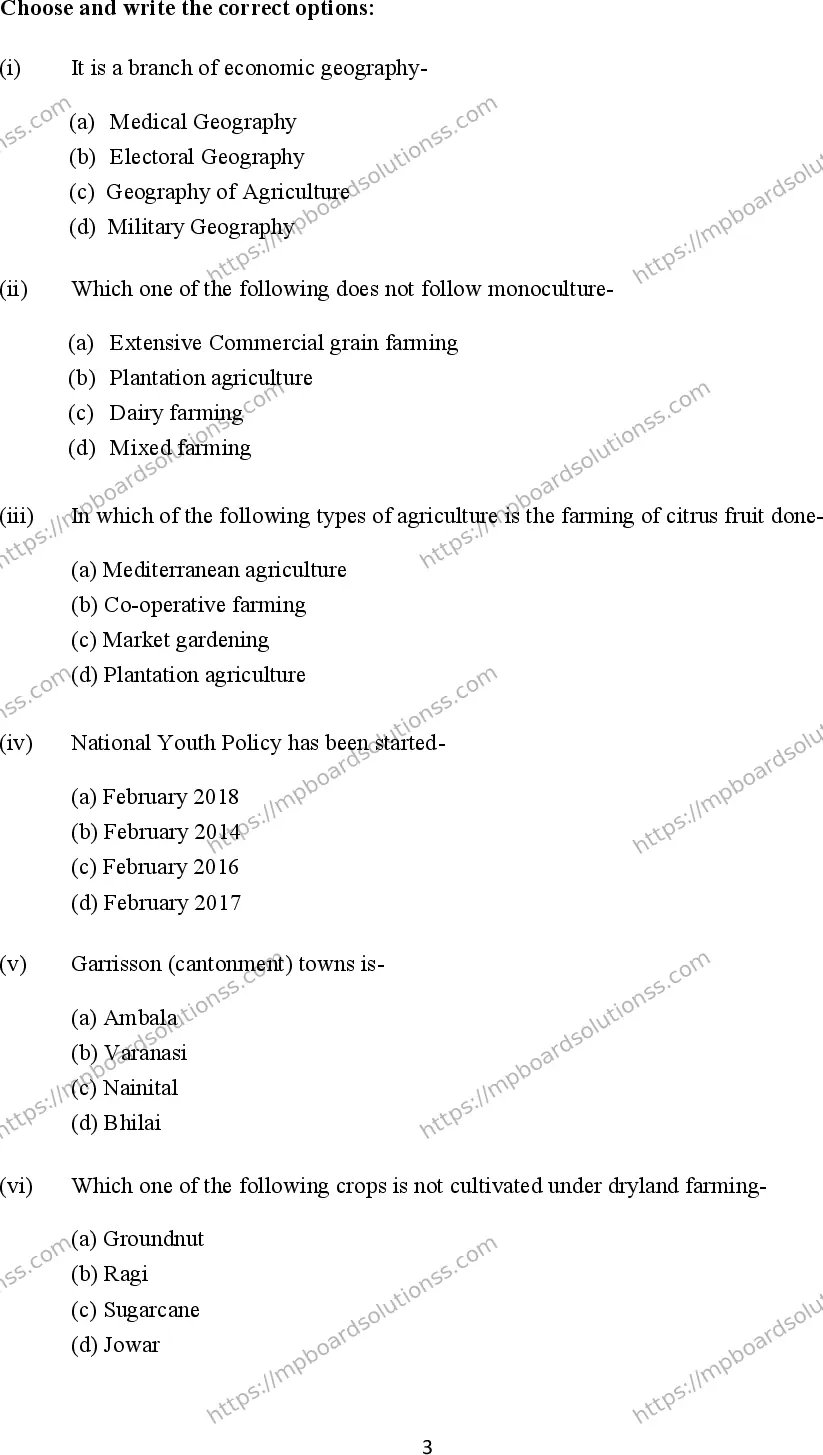 MP Board Class 12 Geography 2024 Sample Paper Image 3