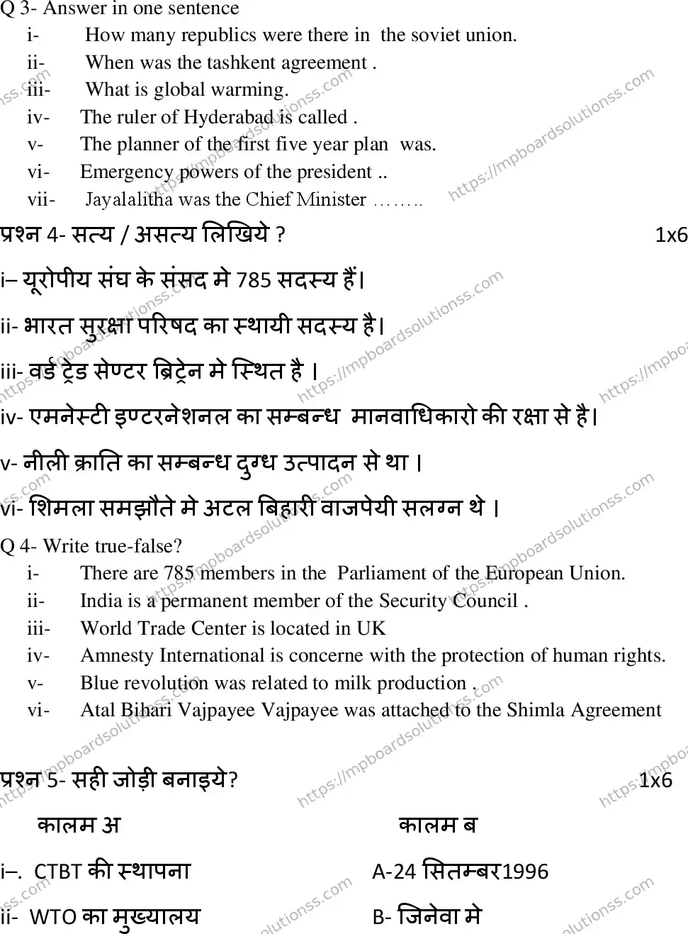 MP Board Class 12 Political Science 2023 Sample Paper Image 5
