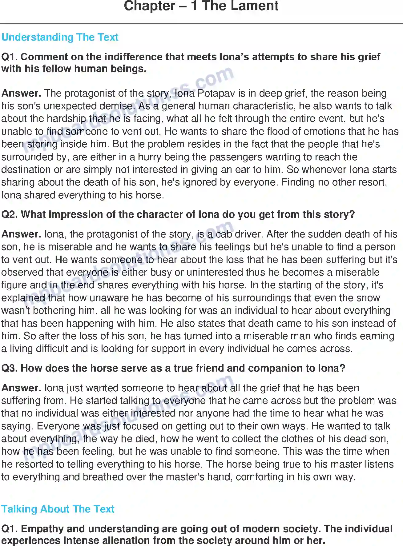 MP Board Book for Class 11 English The Lament - (Short Stories) Image 1