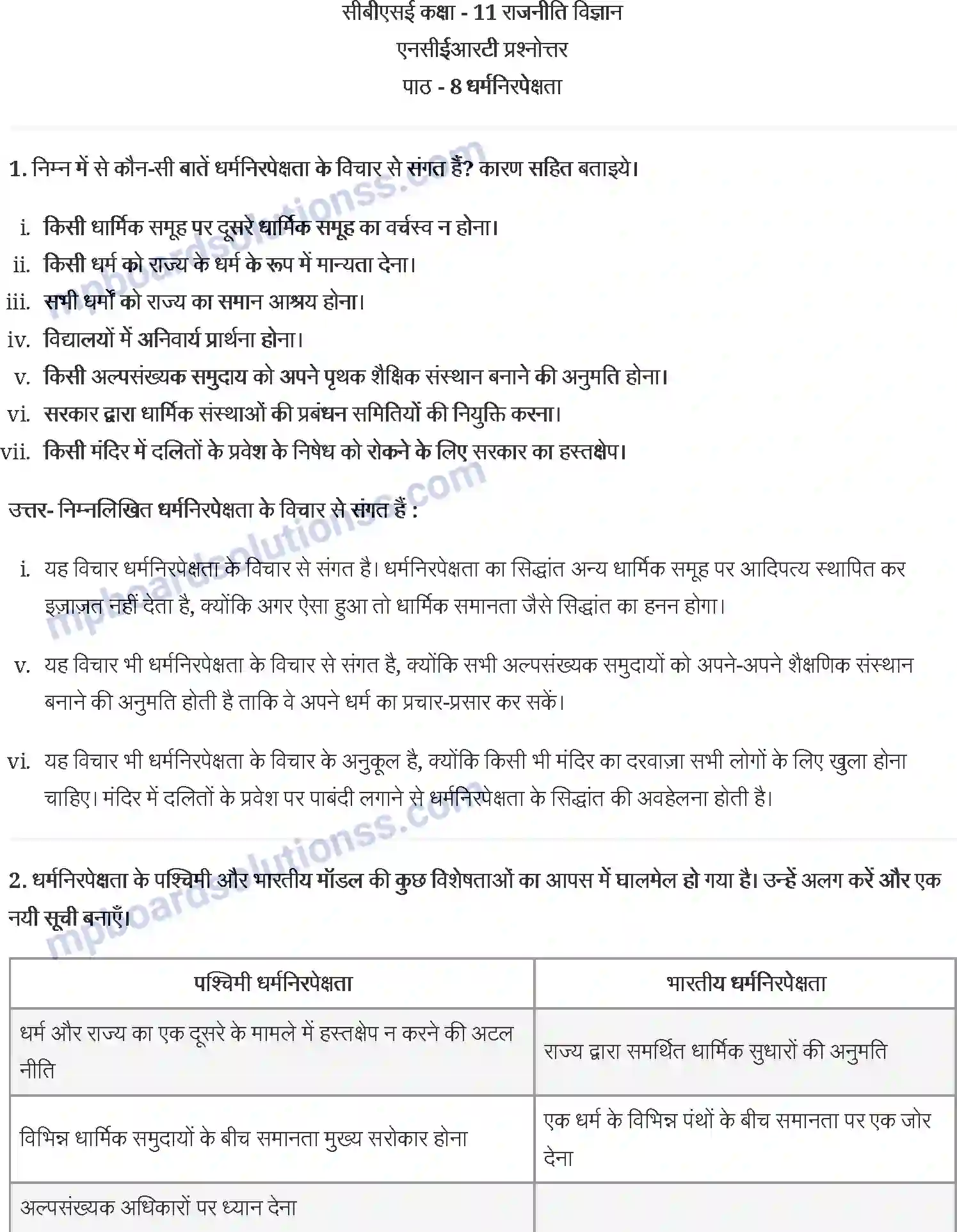 MP Board Book for Class 11 Political Science धर्मनिरपेक्षता Image 1