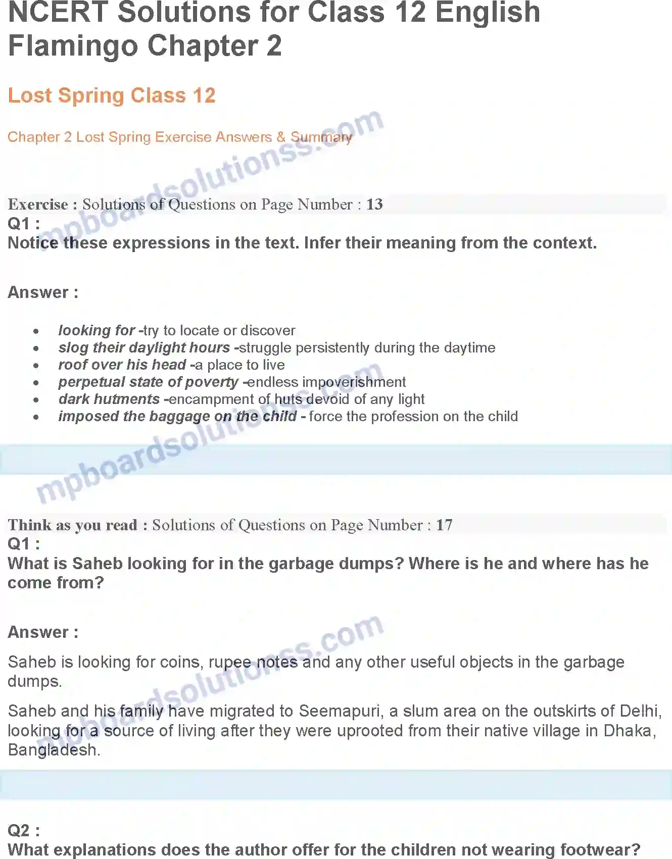 MP Board Book for Class 12 English Lost Spring Image 1