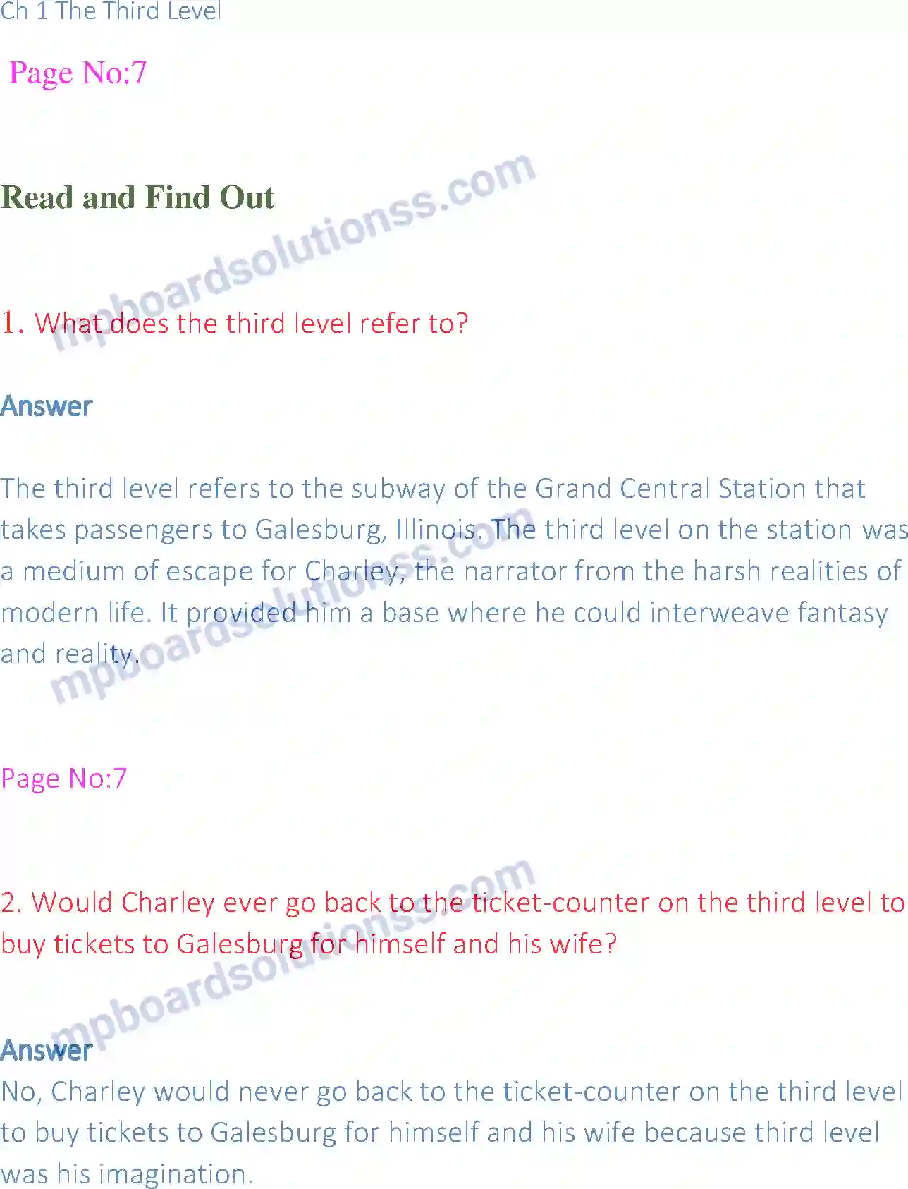MP Board Book for Class 12 English The Third Level Image 1