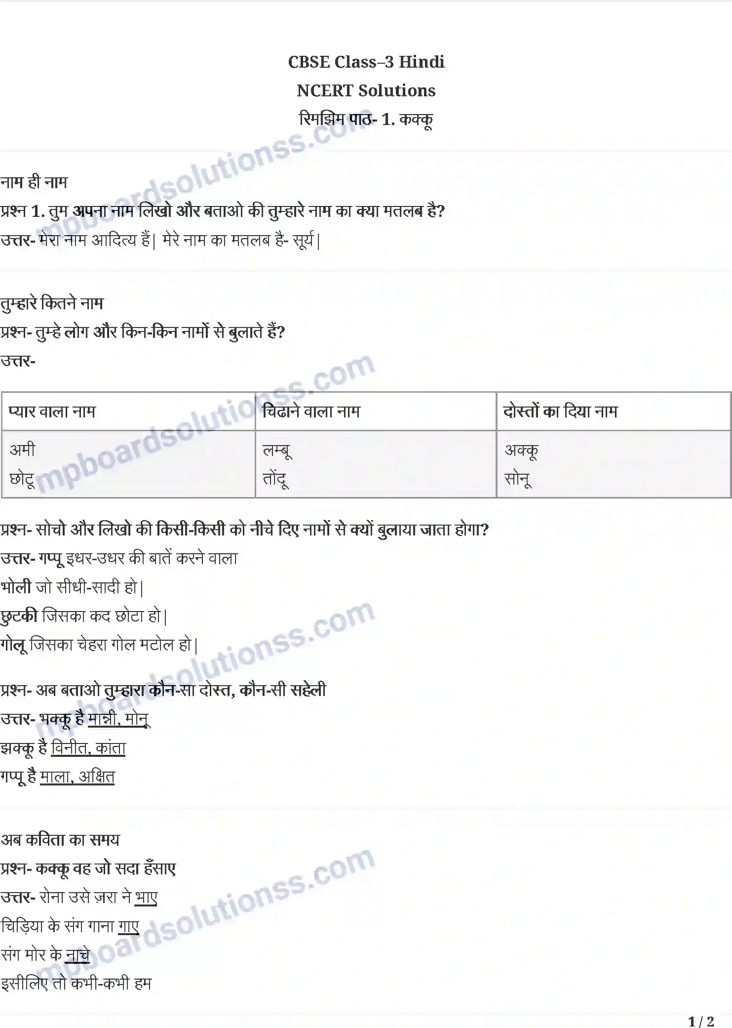 MP Board Book for Class 3 Hindi कक्कू Image 1