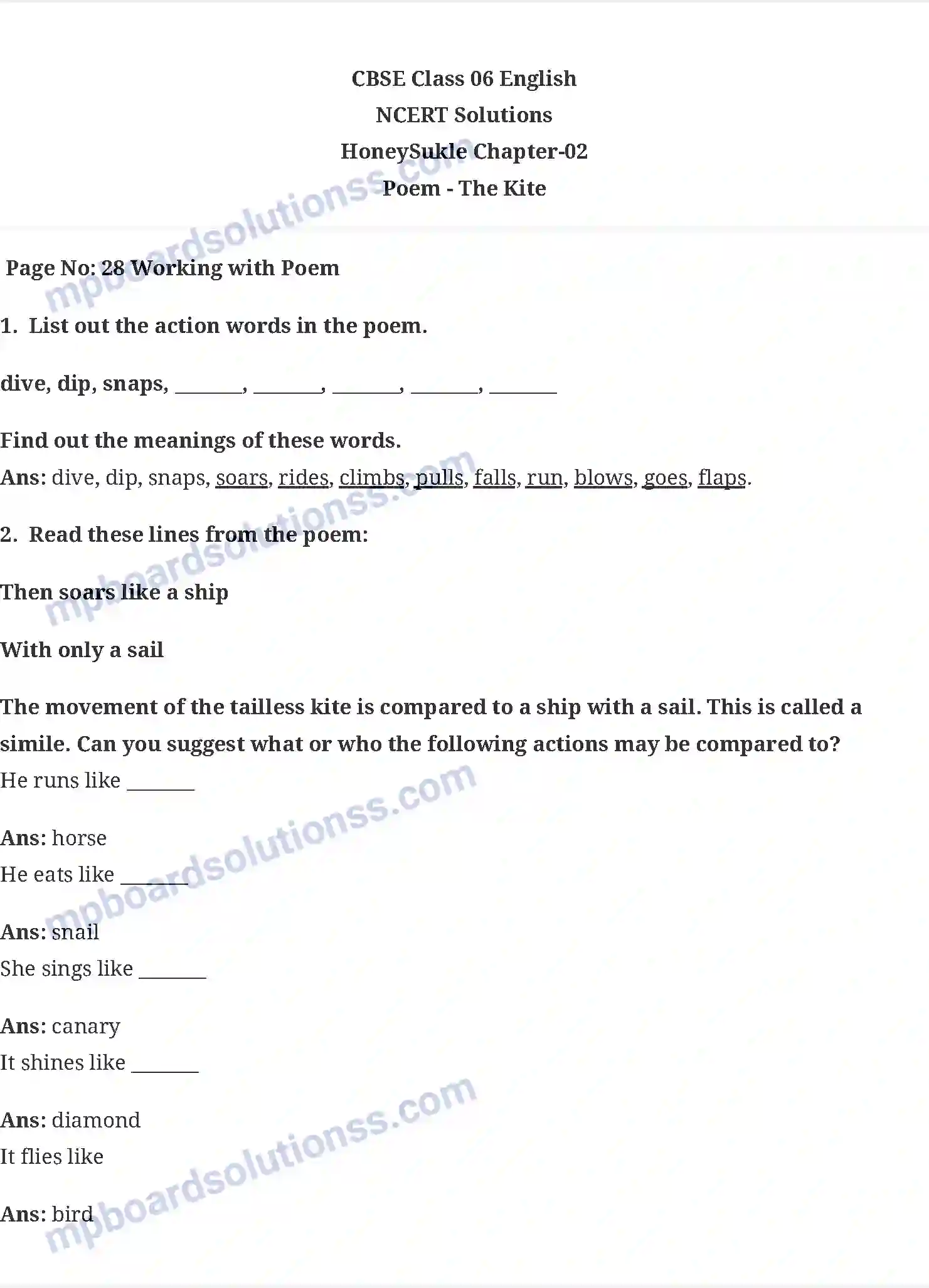 MP Board Book for Class 6 English A Kite (Poem) Image 1