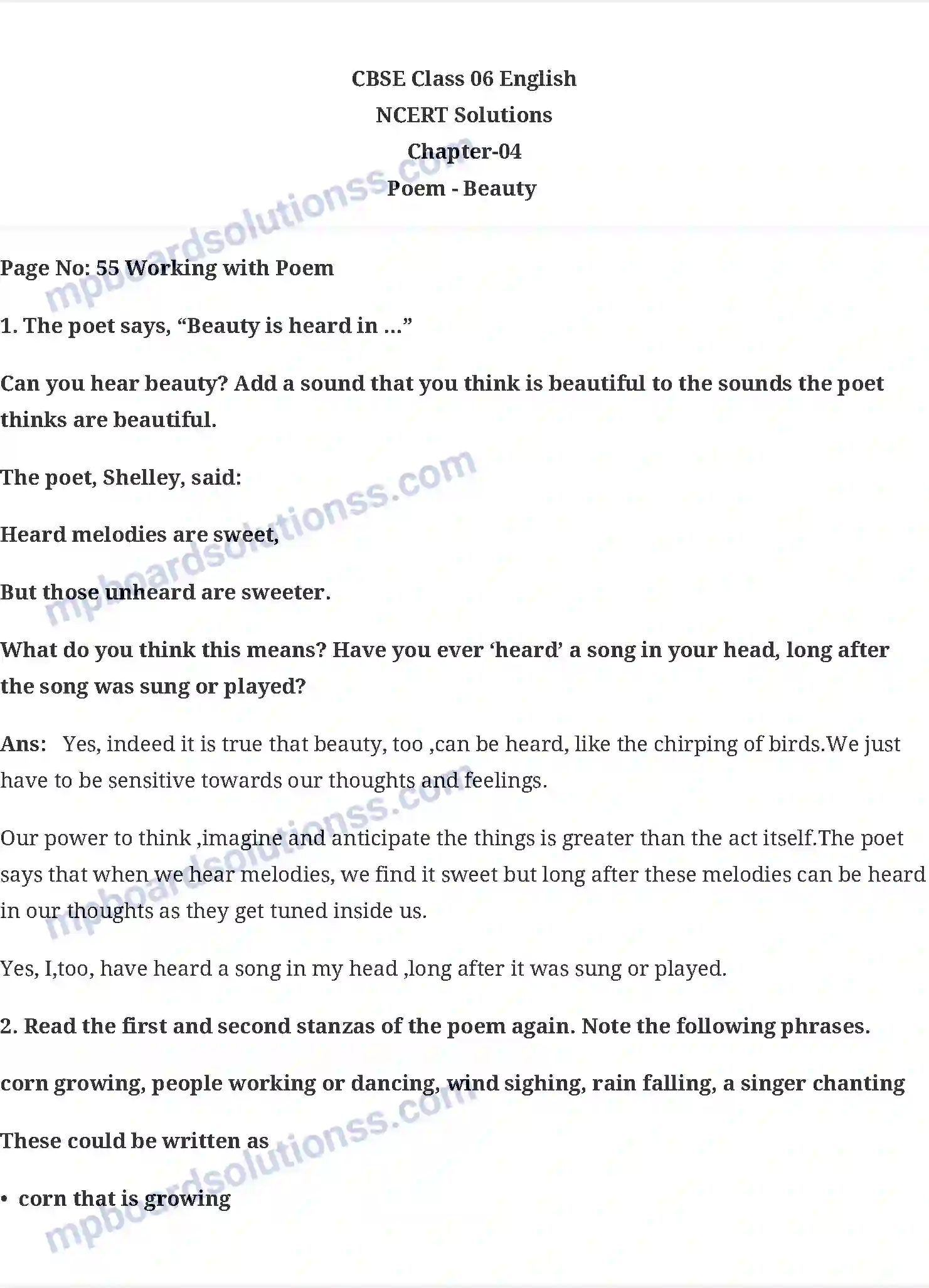 MP Board Book for Class 6 English Beauty (Poem) Image 1