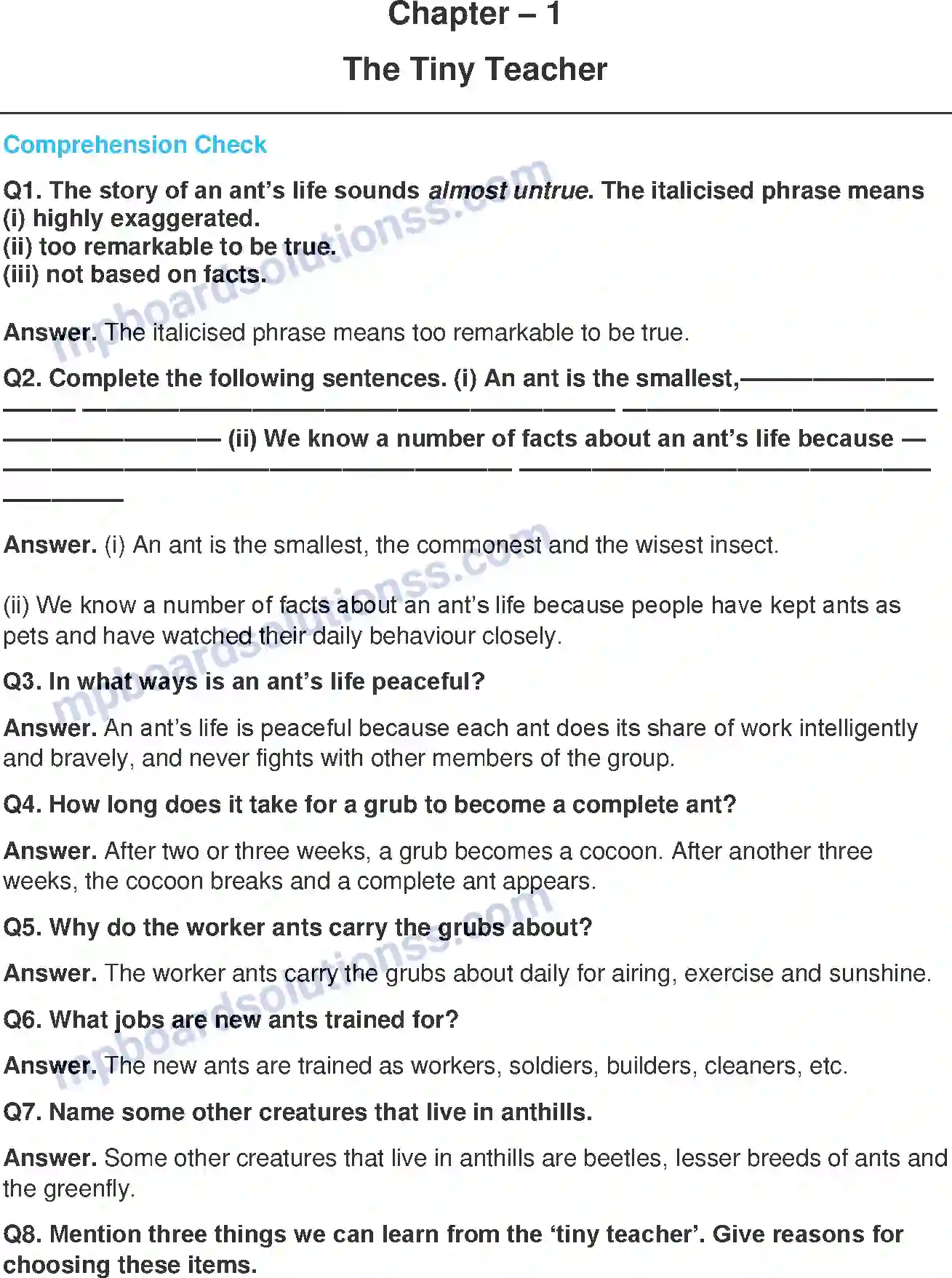 MP Board Book for Class 7 English The Tiny Teacher Image 1