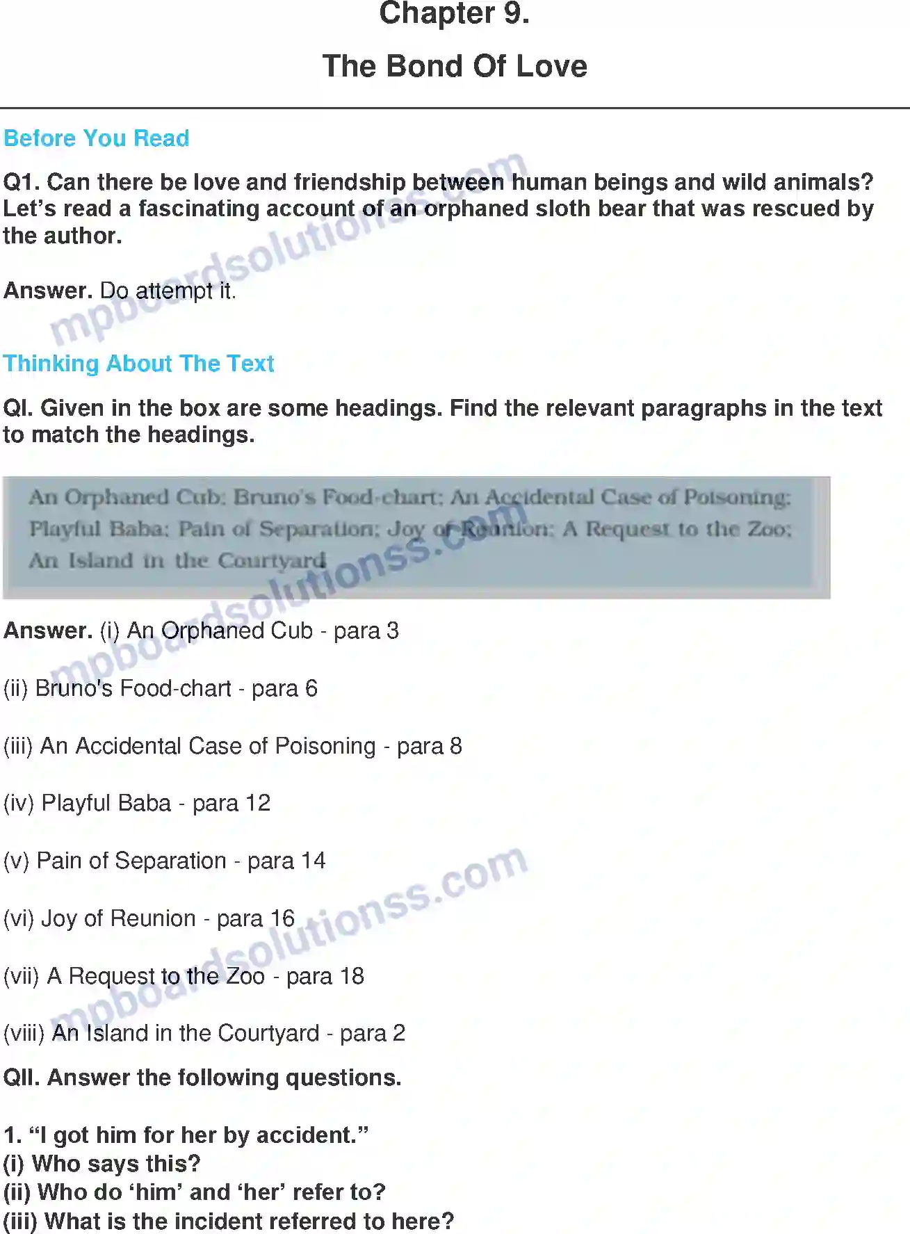 MP Board Book for Class 9 English The Bond Of Love Image 1