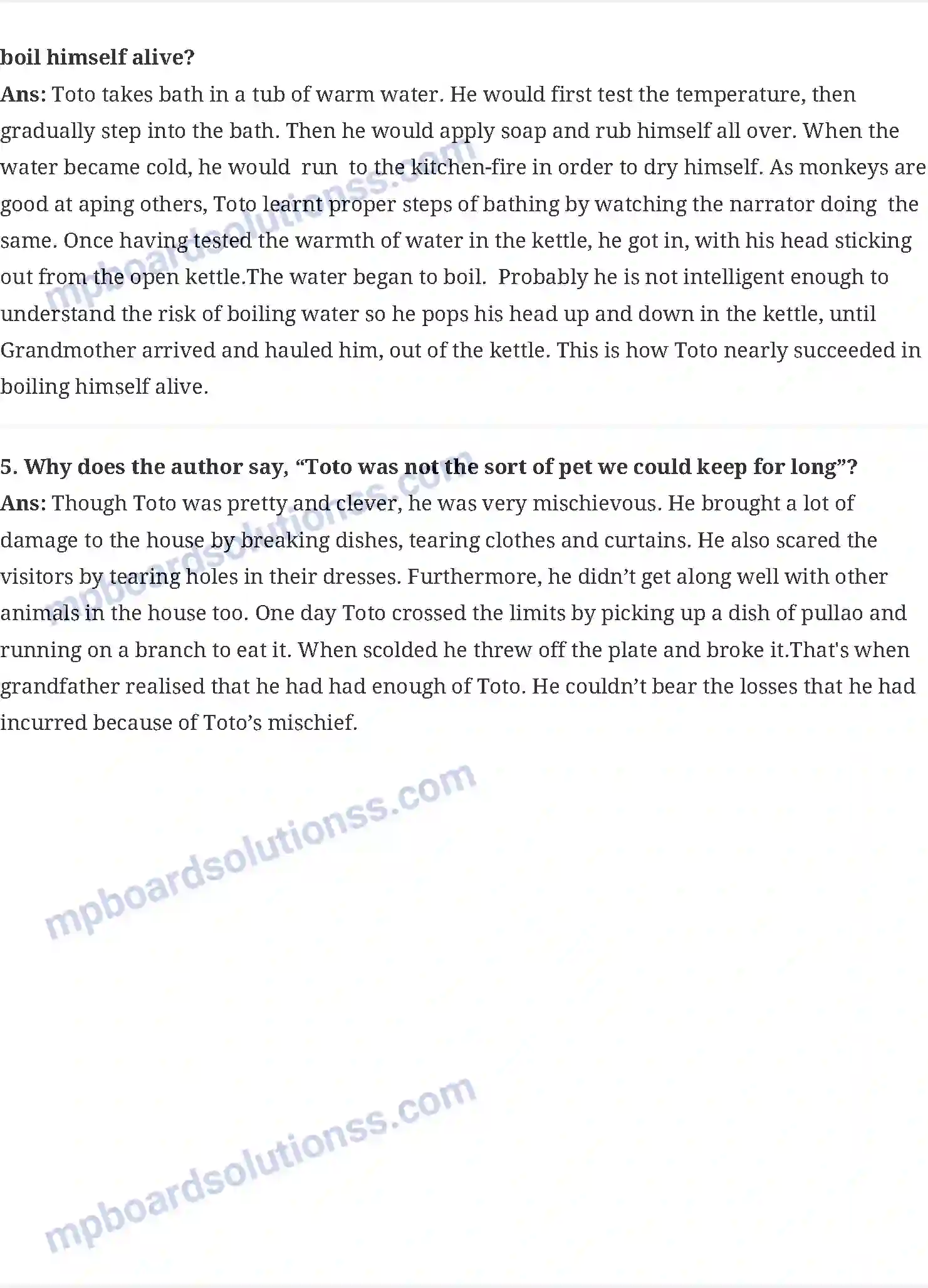 MP Board Book for Class 9 English The Adventure Of Toto Image 2