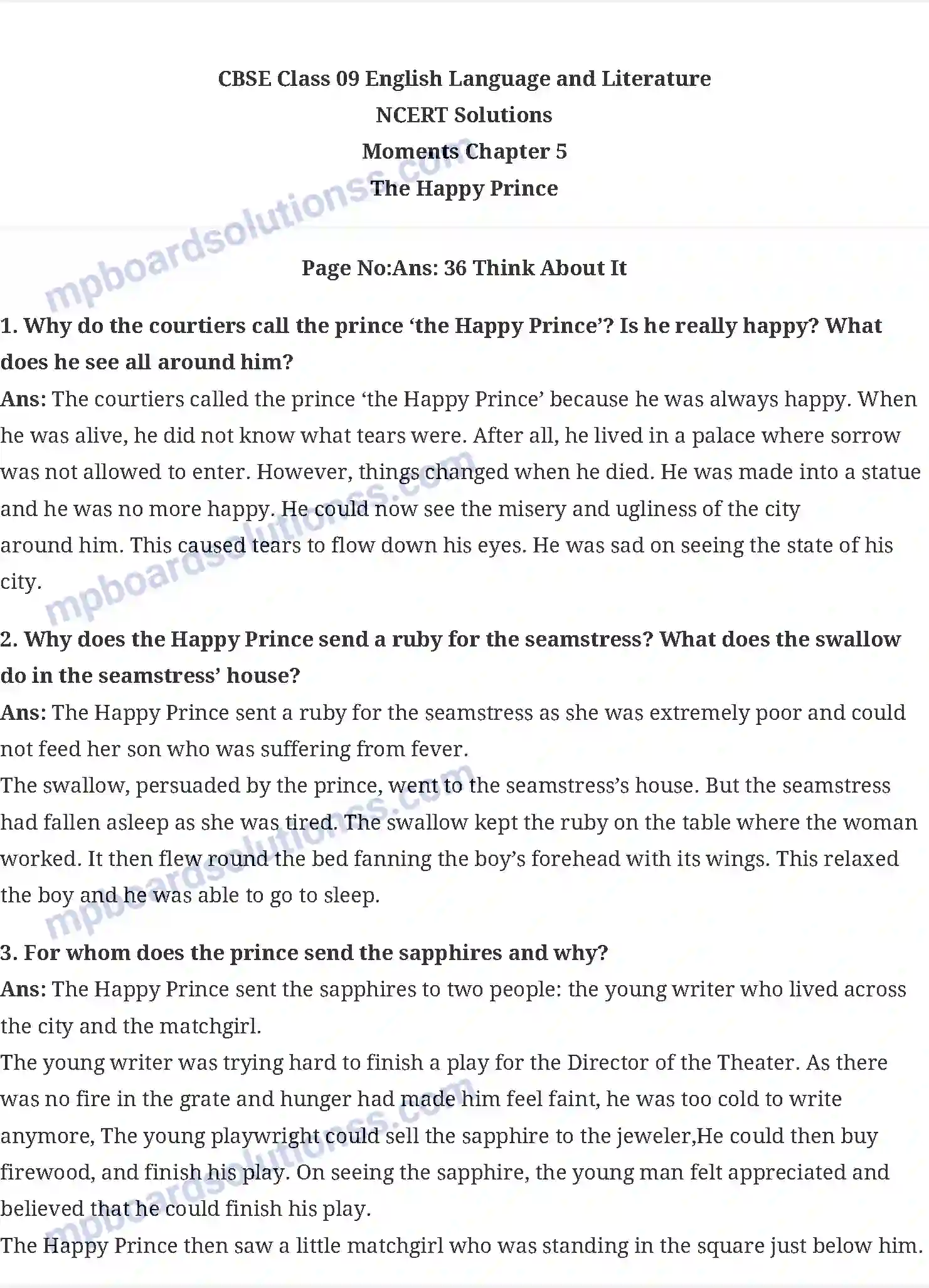 MP Board Book for Class 9 English The Happy Prince Image 1
