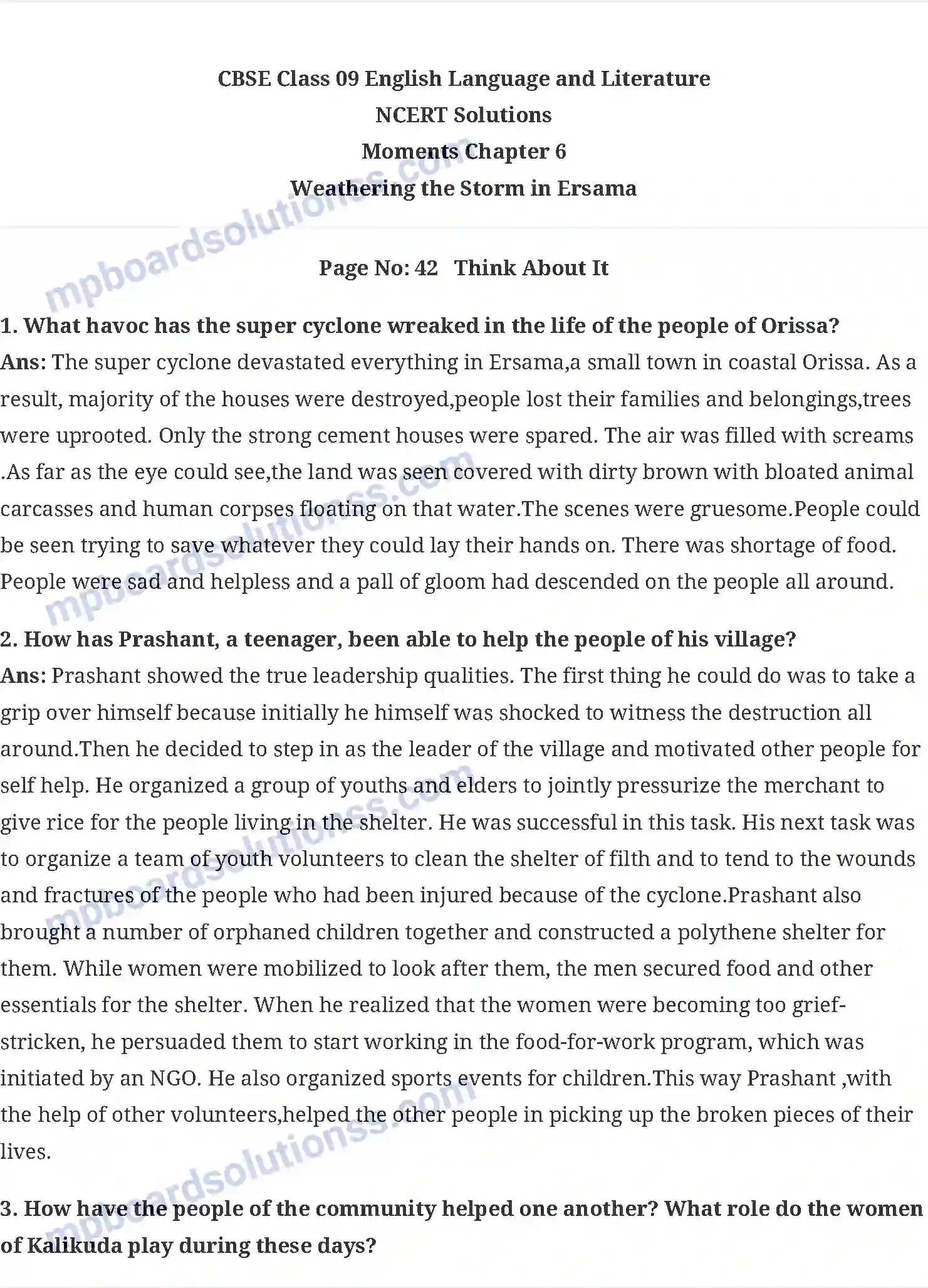 MP Board Book for Class 9 English Weathering The Storm In Ersama Image 1