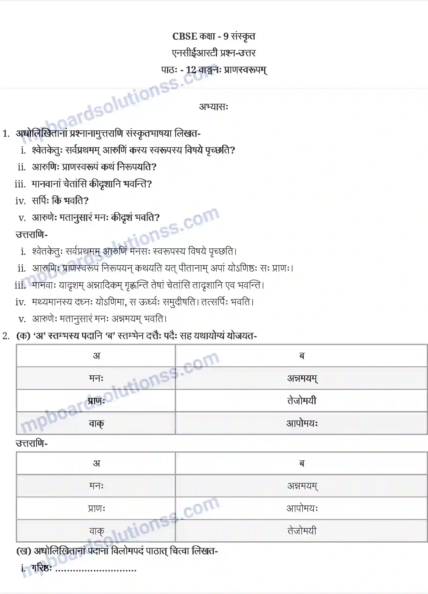 MP Board Book for Class 9 Sanskrit वाङ्मनःप्राणस्वरूपम् Image 1