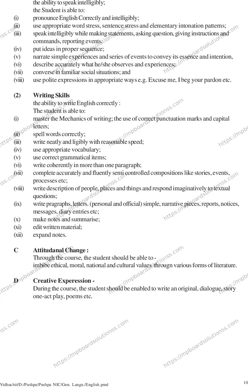 MP Board Class 10 General English 2020-21 Syllabus Image 2