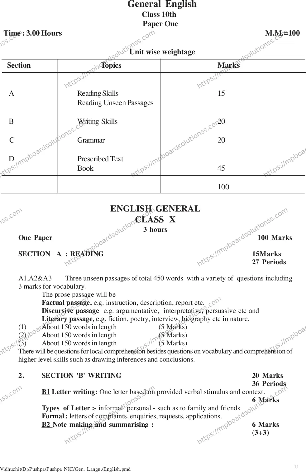 MP Board Class 10 General English 2020-21 Syllabus Image 3