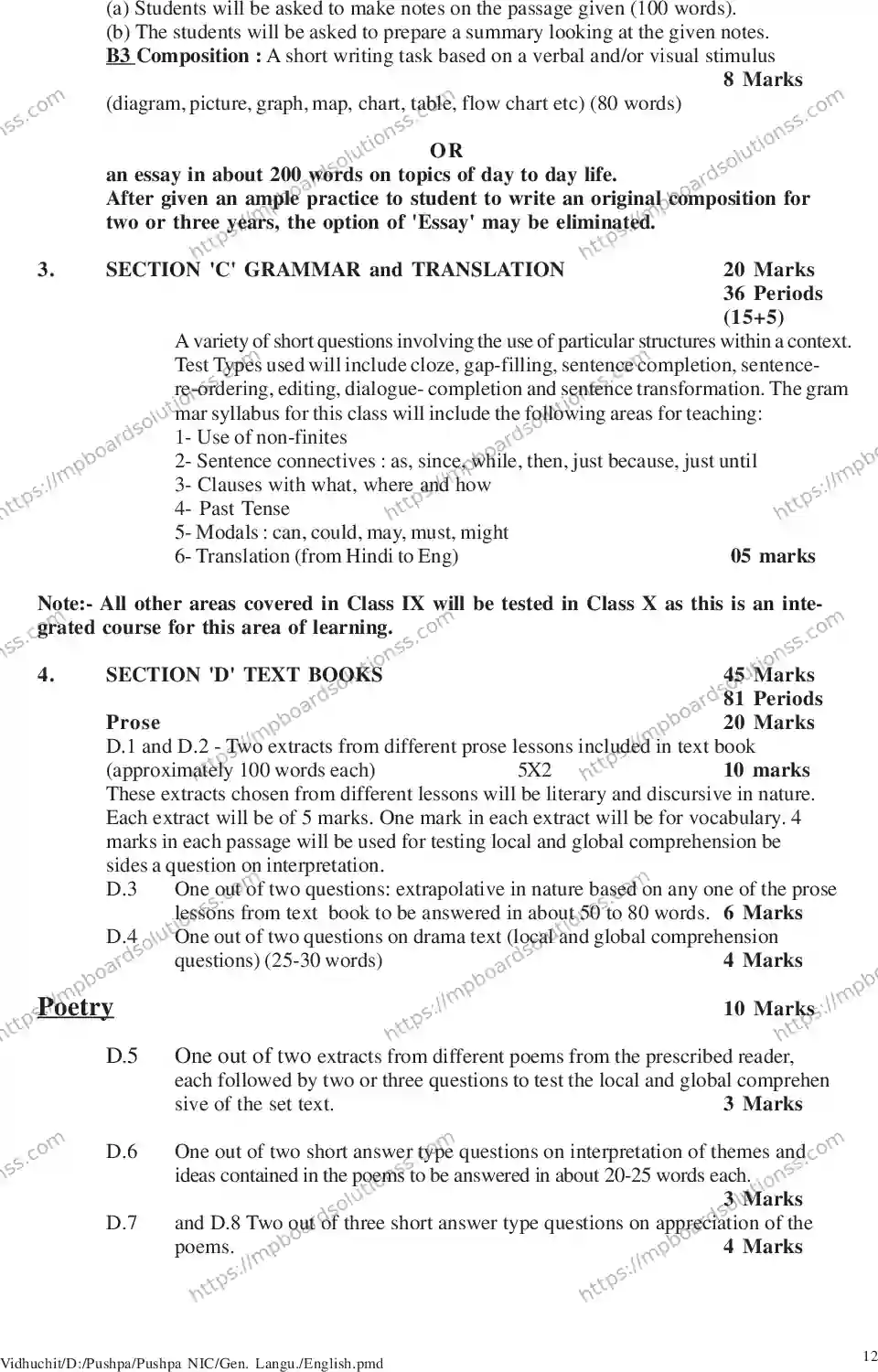 MP Board Class 10 General English 2020-21 Syllabus Image 4