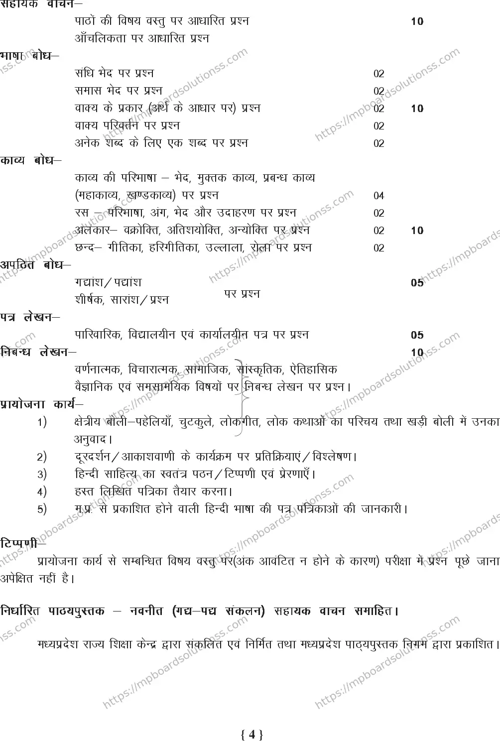 MP Board Class 10 Special Hindi 2020-21 Syllabus Image 4