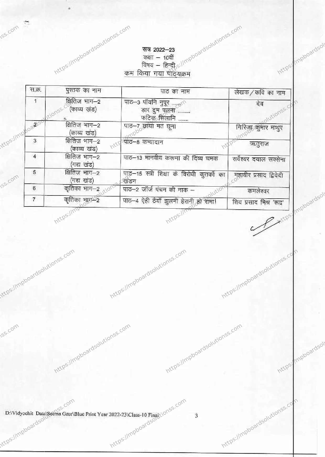 MP Board Class 10 हिंदी 2022-23 Syllabus Image 3