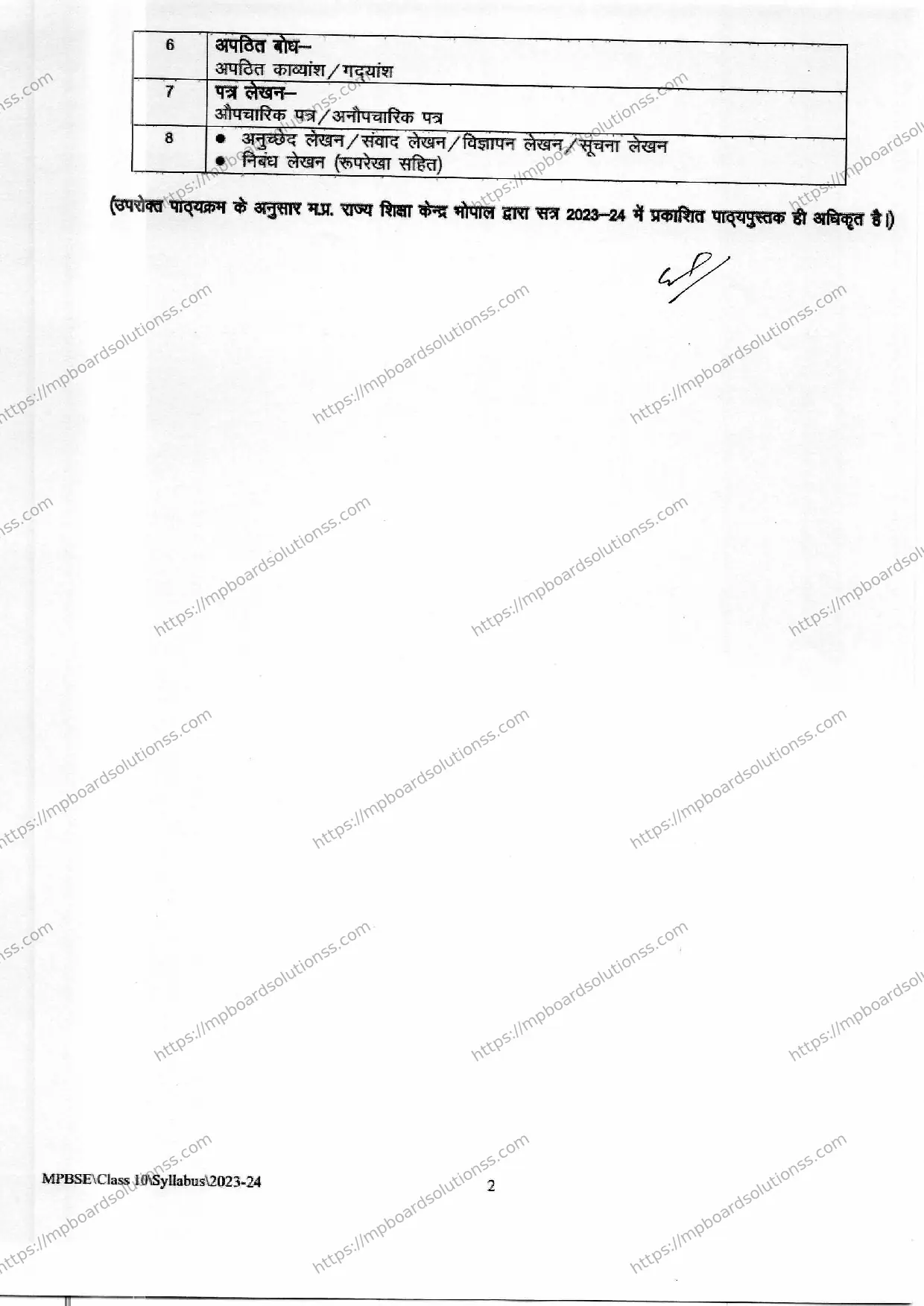 MP Board Class 10 Hindi 2023-24 Syllabus Image 4