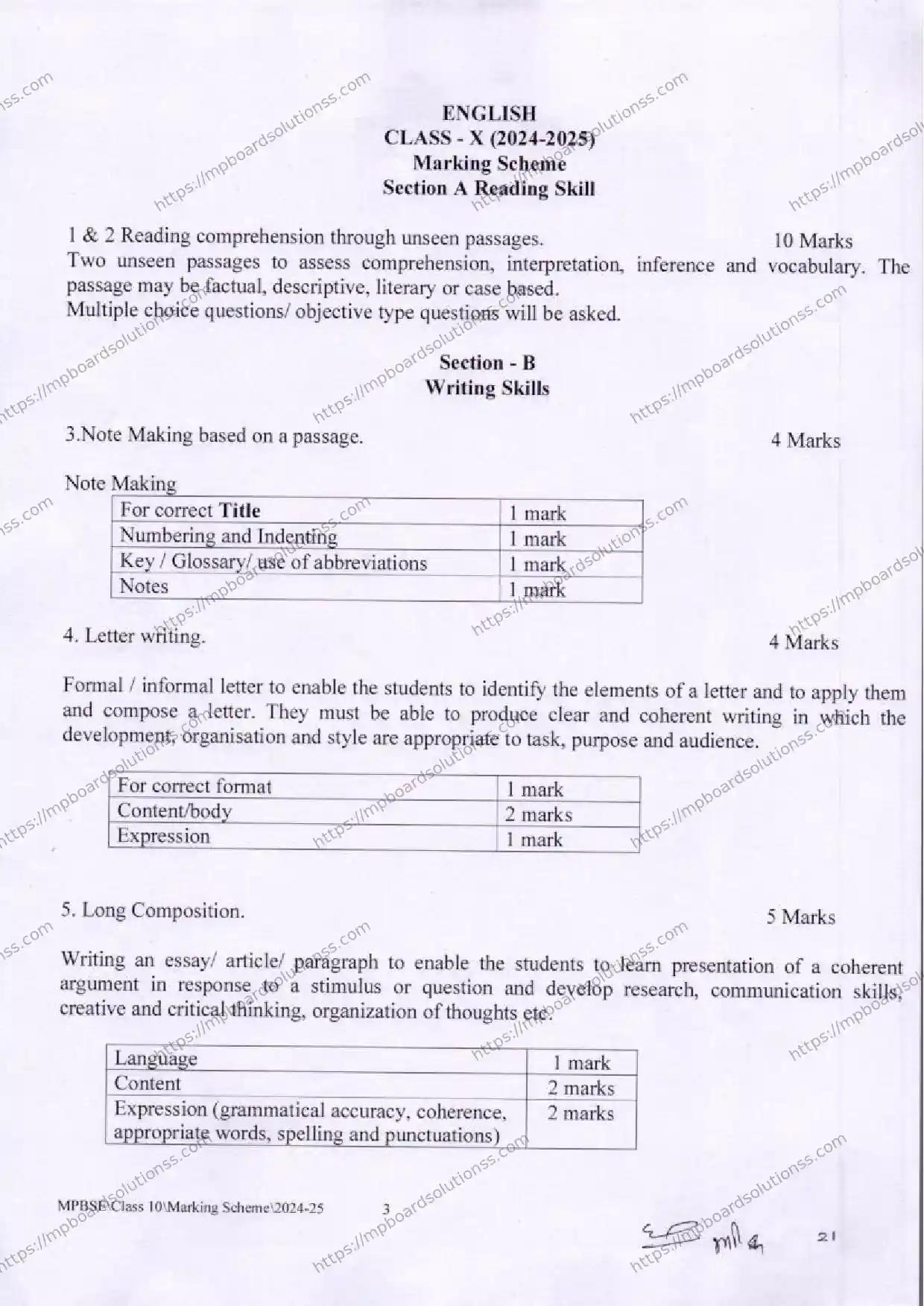 MP Board Class 10 English 2024-25 Syllabus Image 1
