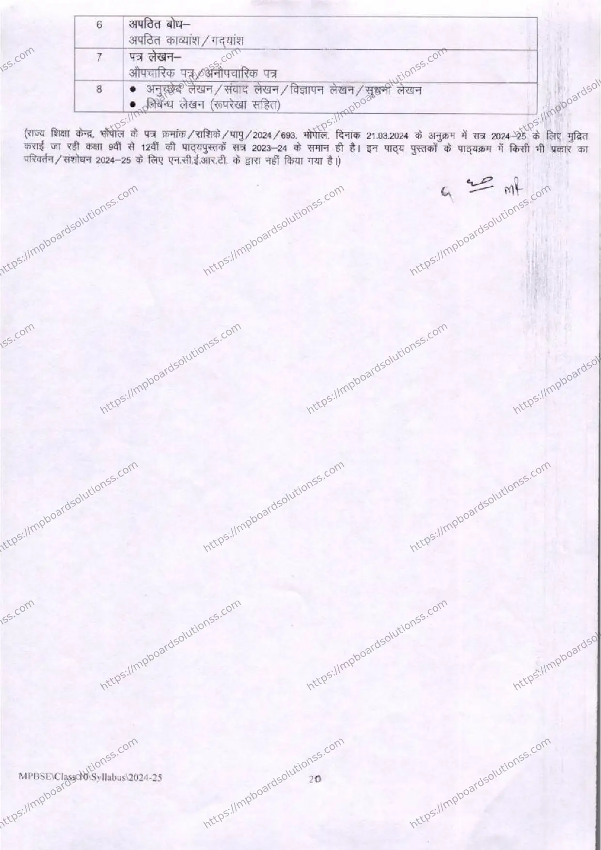MP Board Class 10 Hindi 2024-25 Syllabus Image 4