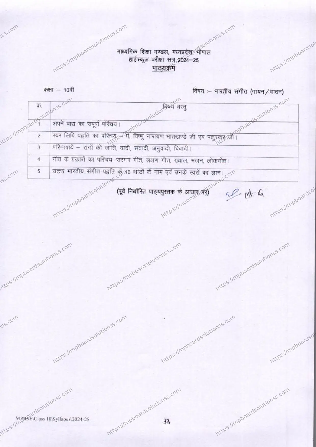 MP Board Class 10 Indian Music (Vocal & Instrumental) 2024-25 Syllabus Image 2
