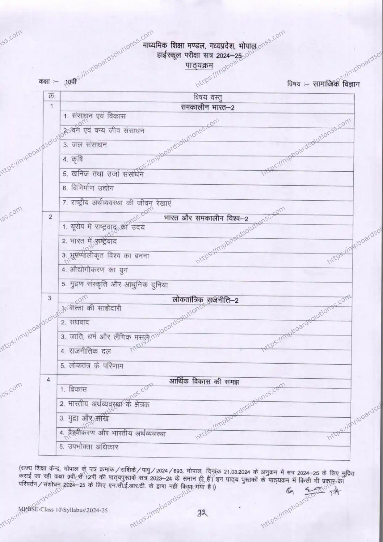 MP Board Class 10 Social Science 2024-25 Syllabus Image 2