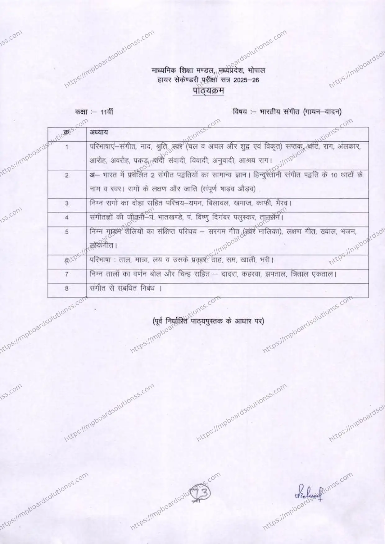 MP Board Class 11 Indian Music (Voca 2025-26 Syllabus Image 1