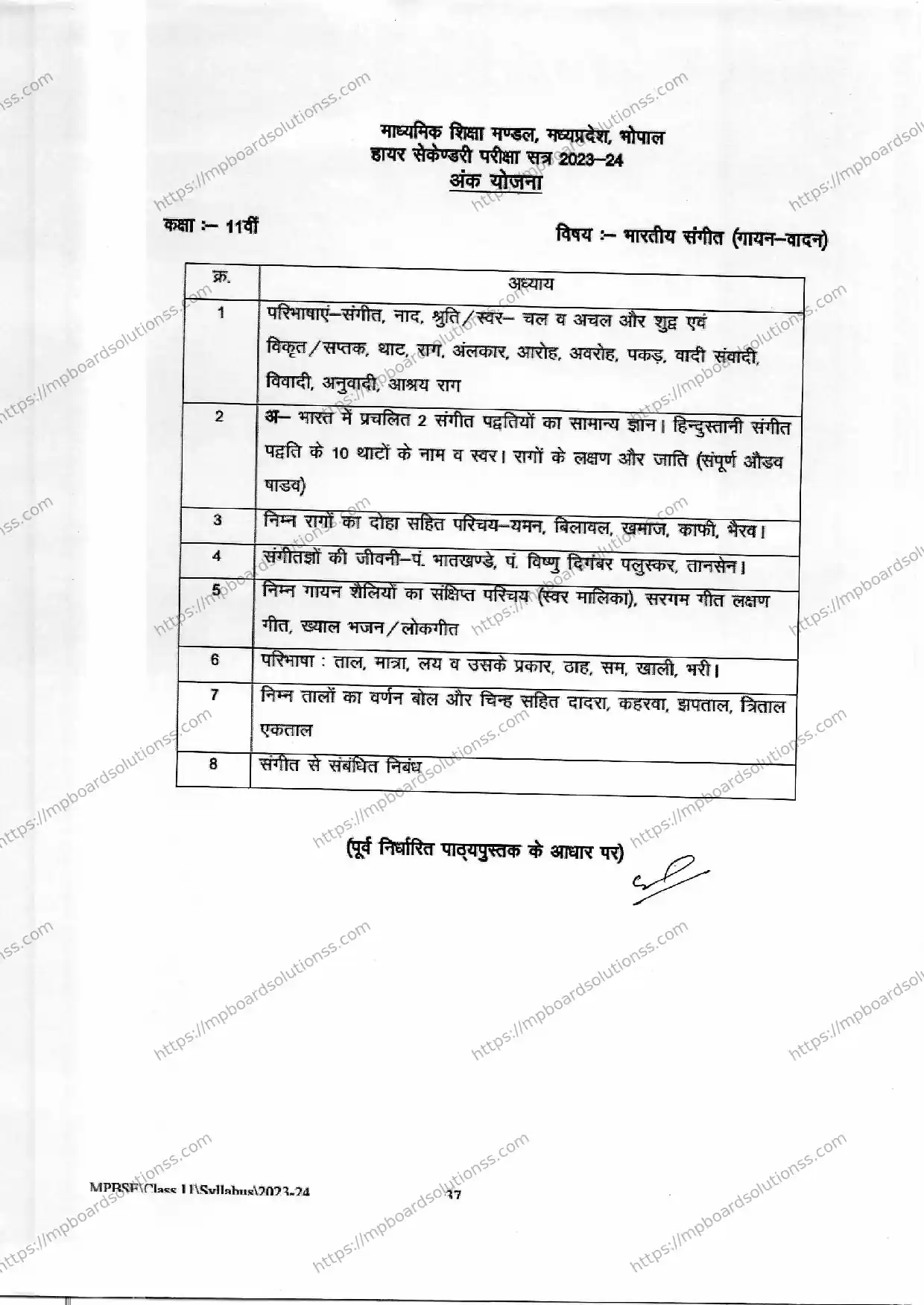 MP Board Class 11 Indian Music (Voca 2023-24 Syllabus Image 2