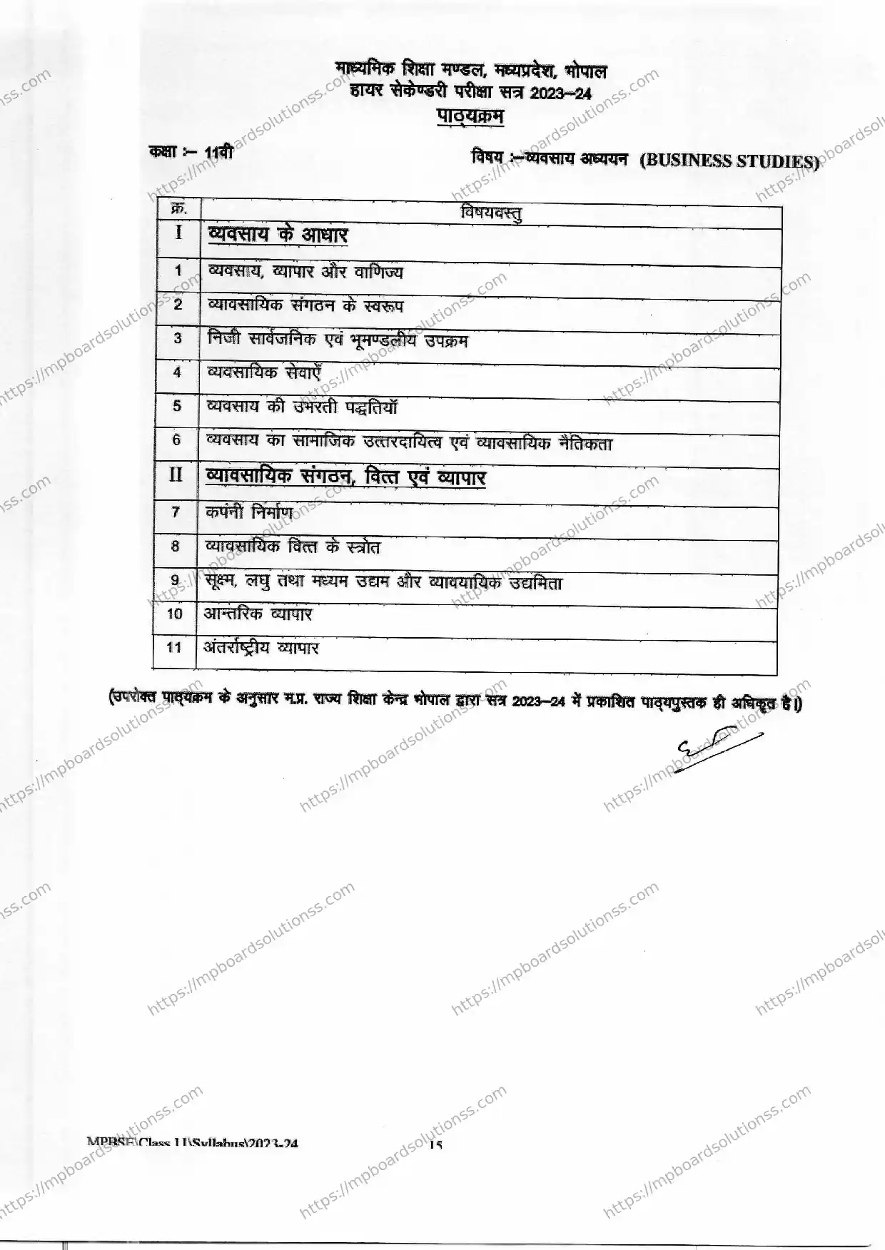 MP Board Class 11 Business Studies 2023-24 Syllabus Image 2