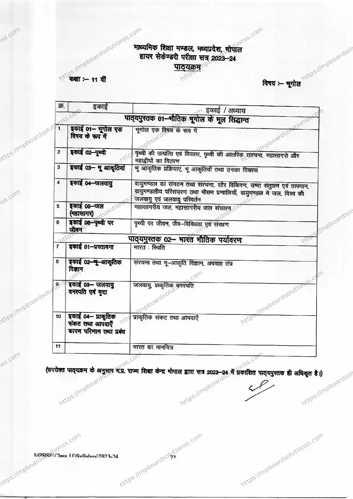 MP Board Class 11 Geography 2023-24 Syllabus Image 2