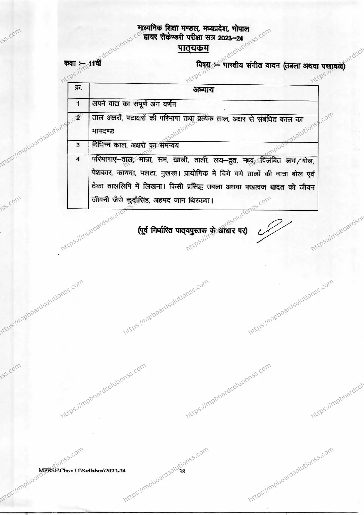 MP Board Class 11 Indian Music (Tabla or Pakhawaj) 2023-24 Syllabus Image 2