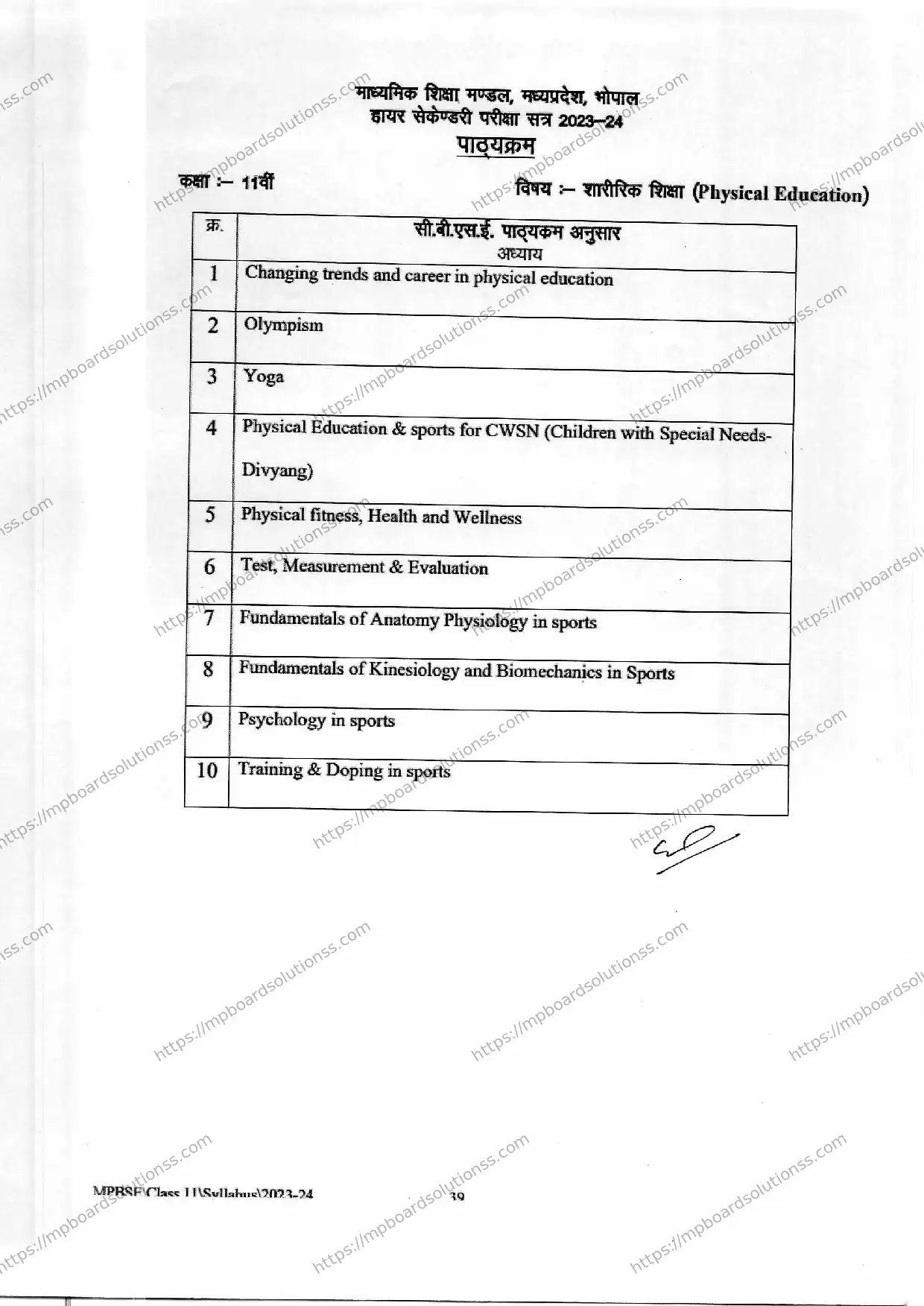 MP Board Class 11 Physical Education 2023-24 Syllabus Image 2