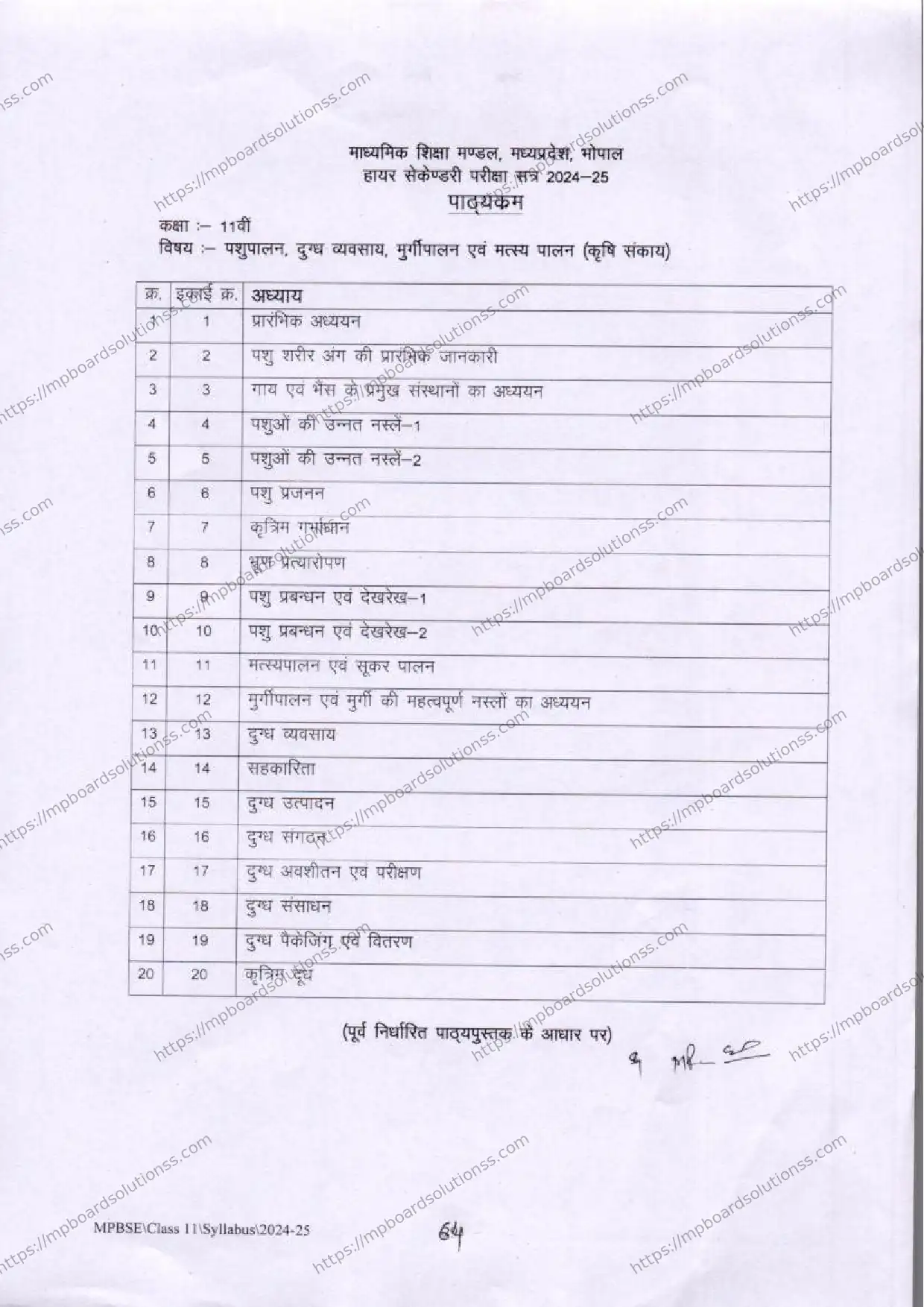 MP Board Class 11 Animal Husbandry, Dairying, Poultry and Fisheries 2024-25 Syllabus Image 2