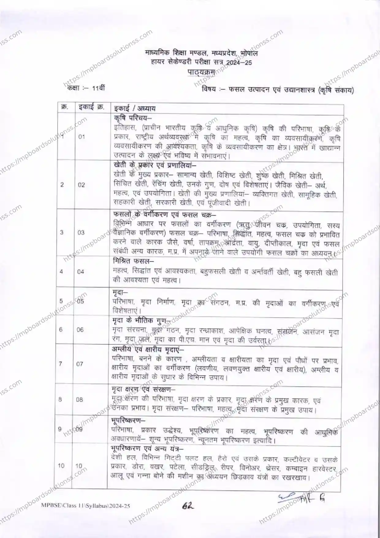 MP Board Class 11 Crop Production and Horticulture 2024-25 Syllabus Image 3