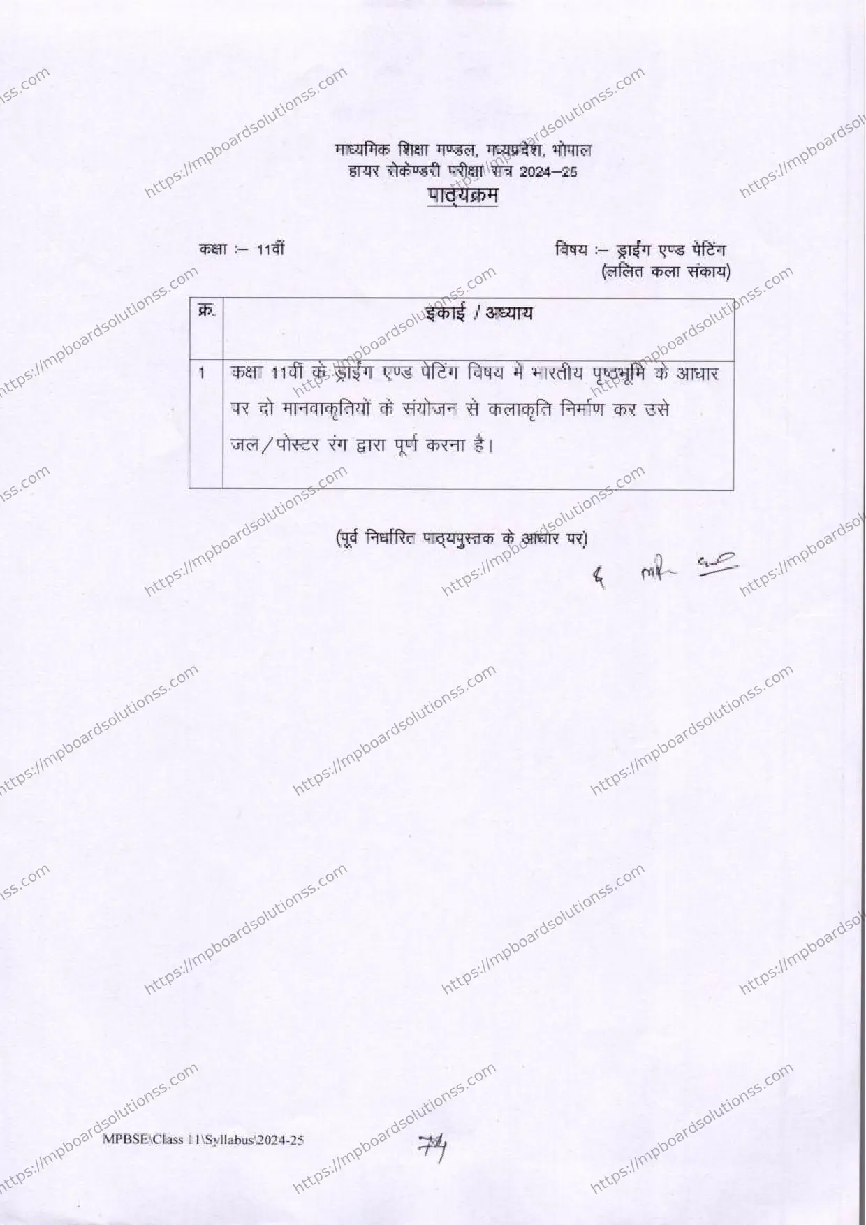 MP Board Class 11 Drawing and Painting 2024-25 Syllabus Image 2