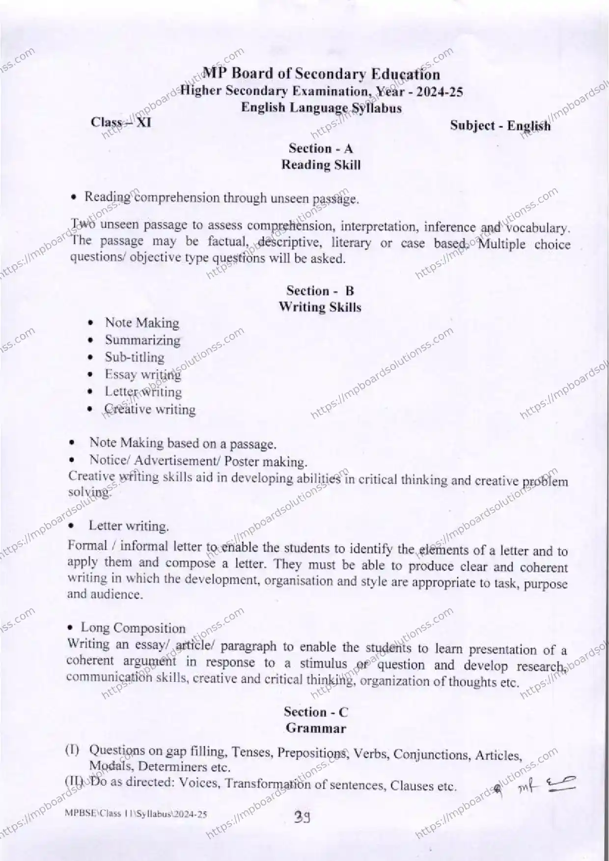 MP Board Class 11 English 2024-25 Syllabus Image 4