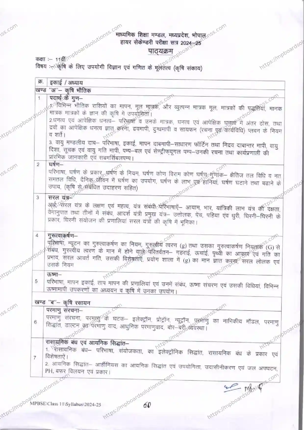 MP Board Class 11 Fundamentals of Science & Mathematics useful for Agriculture 2024-25 Syllabus Image 4