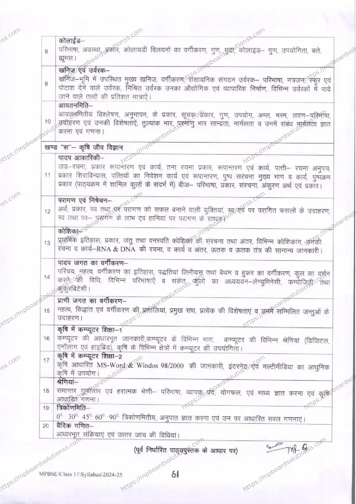 MP Board Class 11 Fundamentals of Science & Mathematics useful for Agriculture 2024-25 Syllabus Image 5