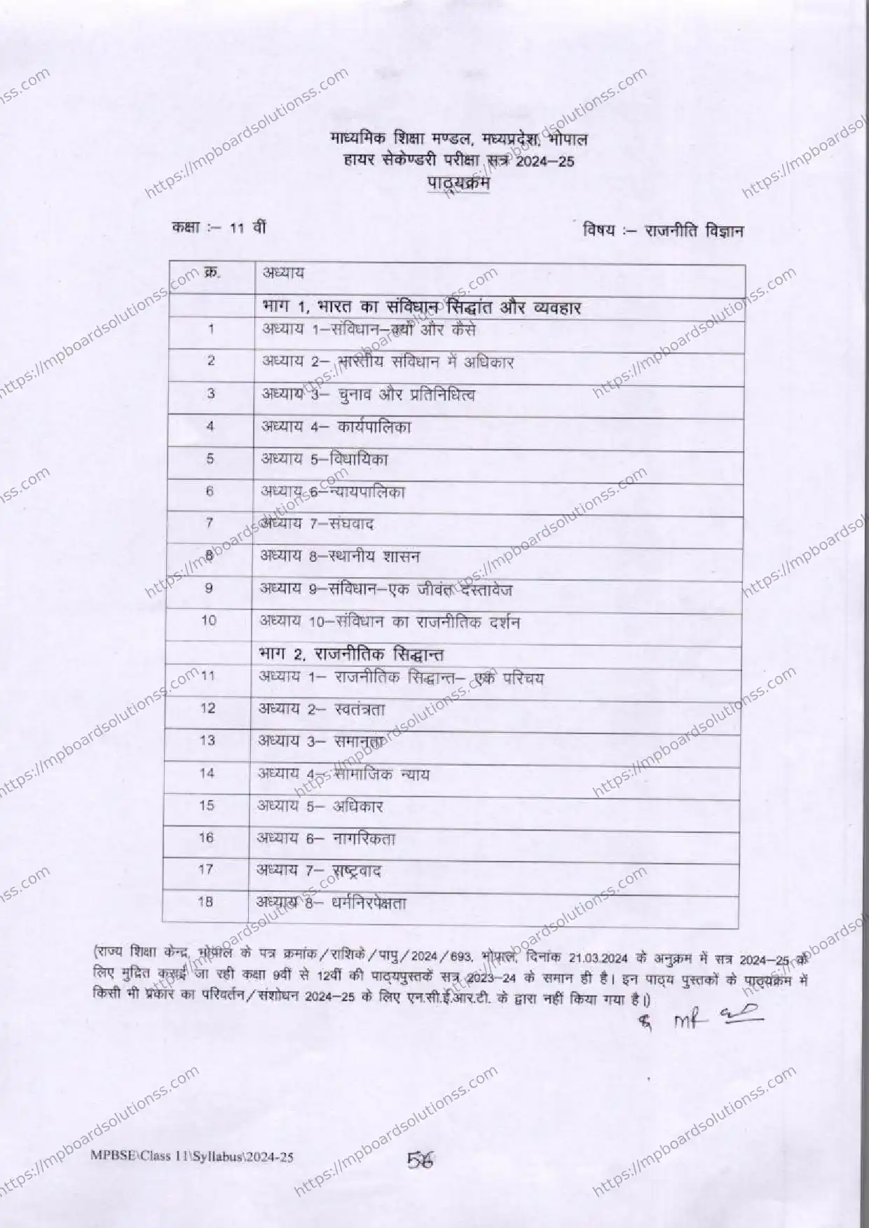 MP Board Class 11 Political Science 2024-25 Syllabus Image 2