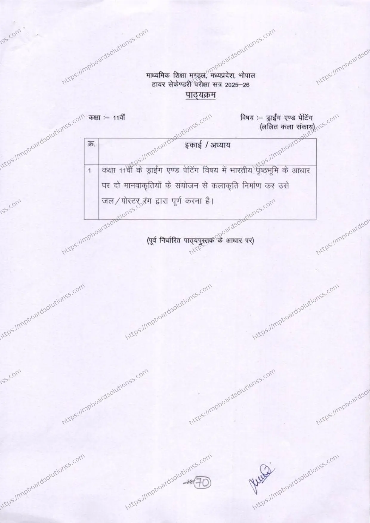 MP Board Class 11 Drawing and Painting 2025-26 Syllabus Image 1