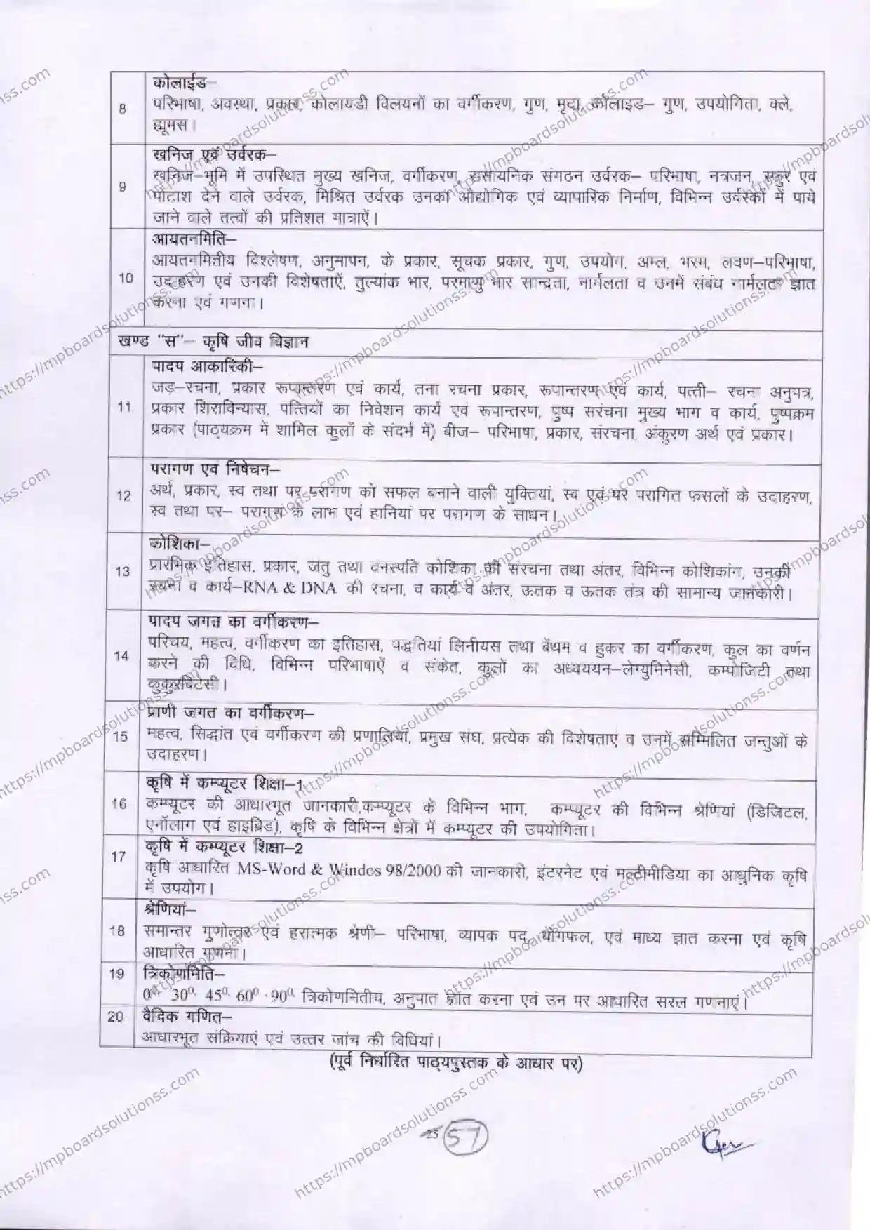 MP Board Class 11 Fundamentals of Science & Mathematics useful for Agriculture 2025-26 Syllabus Image 2