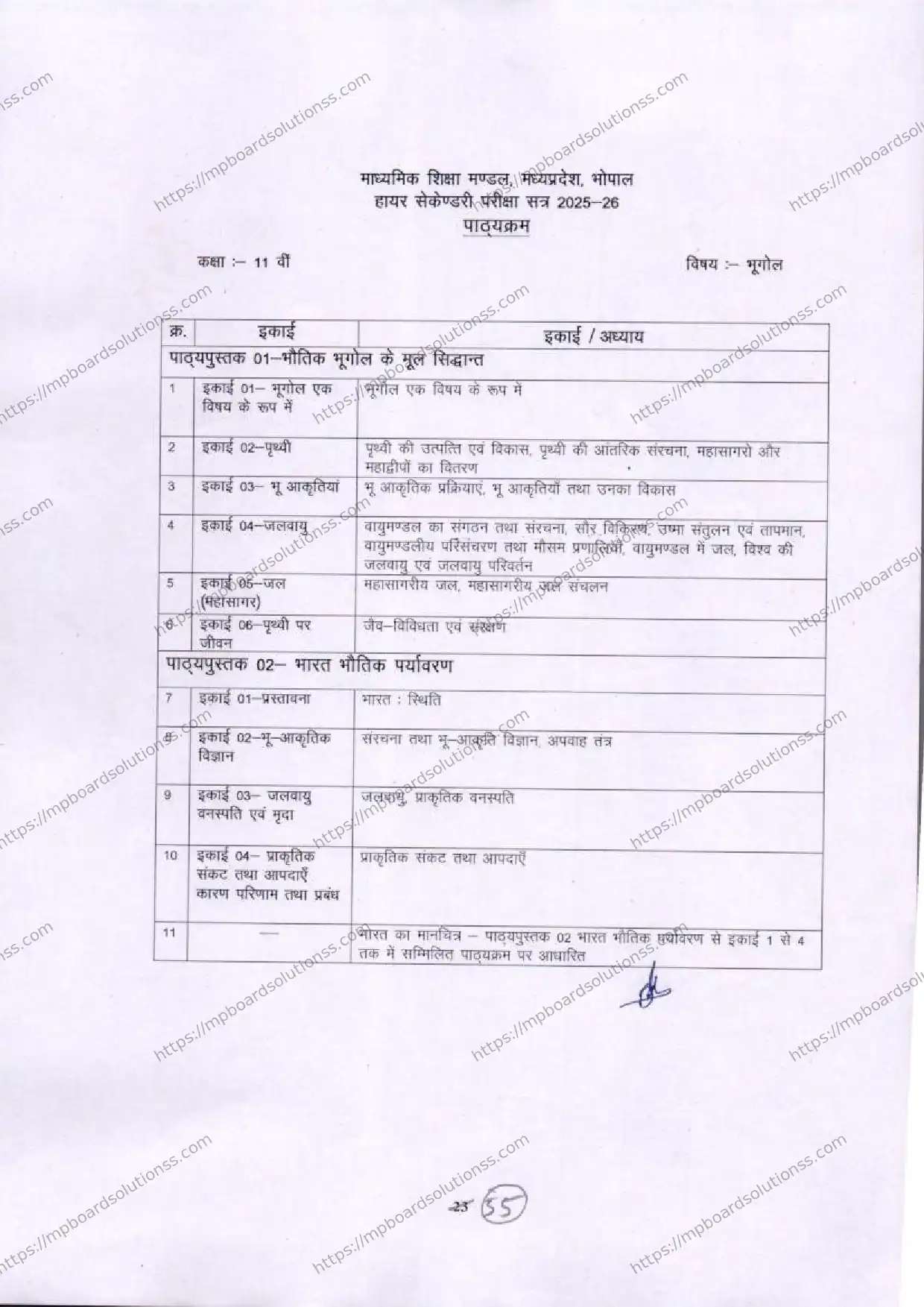 MP Board Class 11 Geography 2025-26 Syllabus Image 1