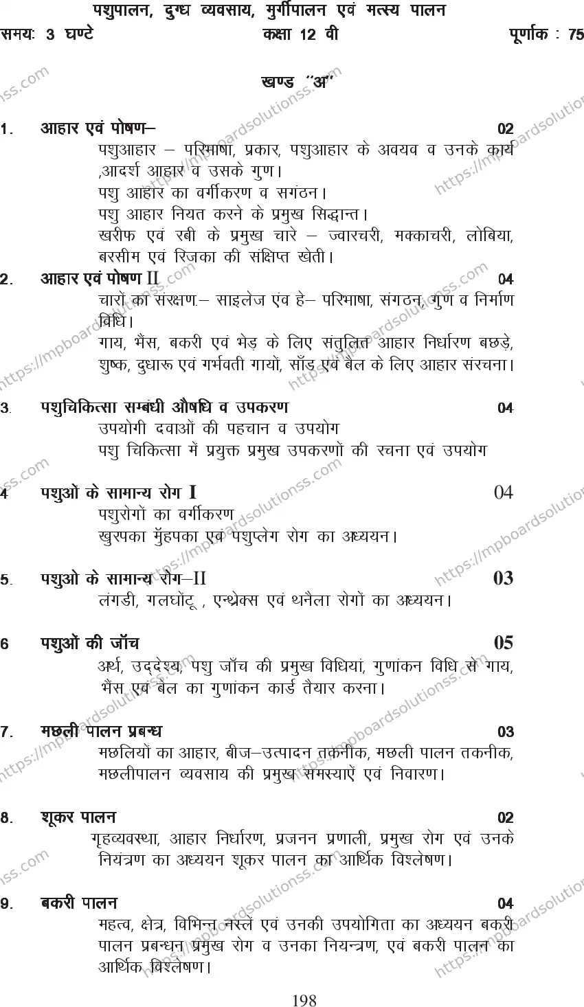 MP Board Class 12 Element of Animal 2020-21 Syllabus Image 2