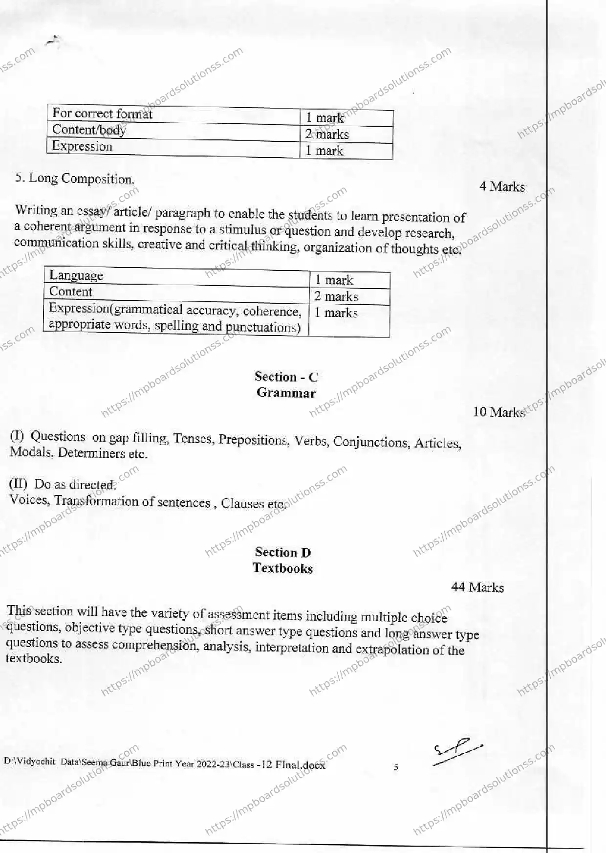 MP Board Class 12 अंग्रेजी 2022-23 Syllabus Image 2
