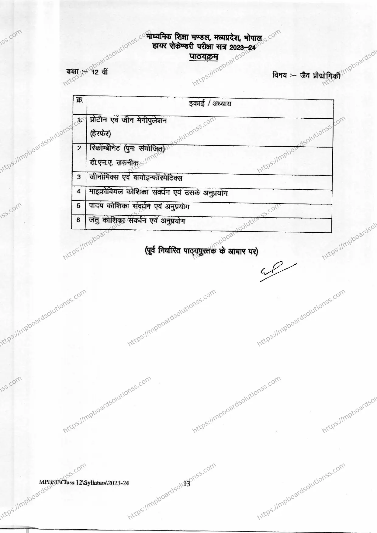 MP Board Class 12 Biotechnology 2023-24 Syllabus Image 2