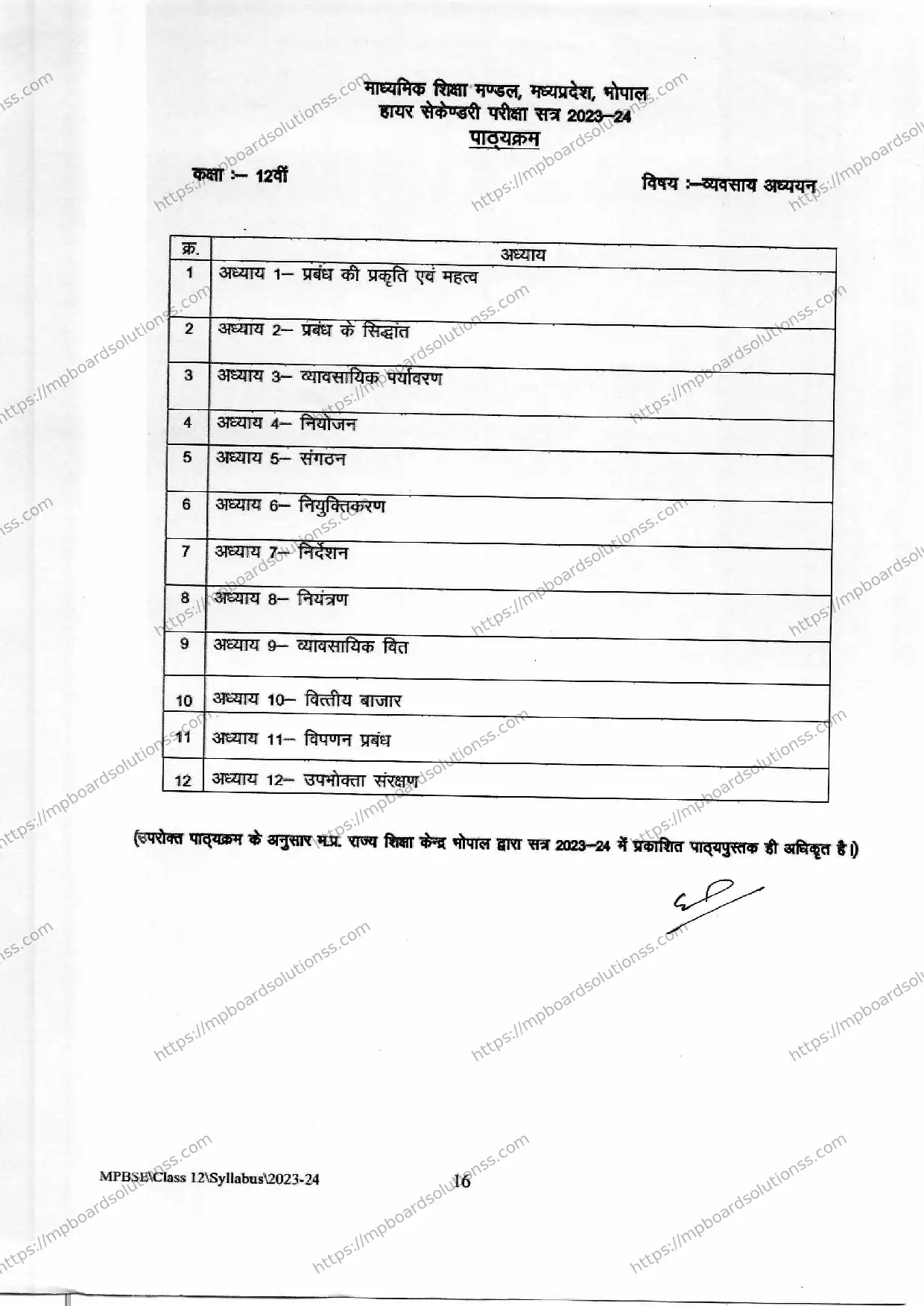 MP Board Class 12 Business Studies 2023-24 Syllabus Image 2