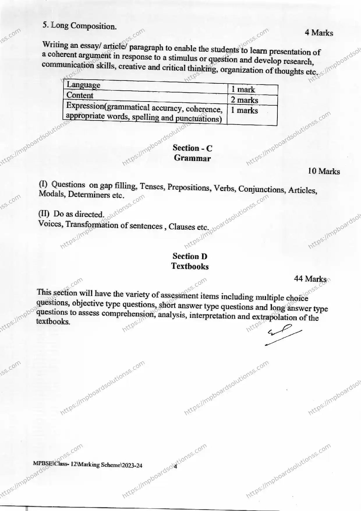 MP Board Class 12 English 2023-24 Syllabus Image 2
