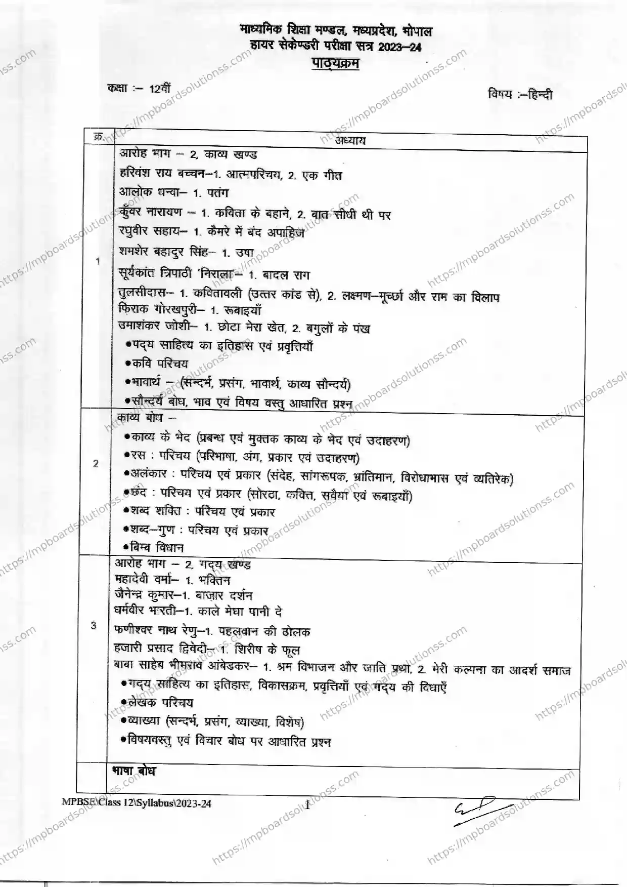 MP Board Class 12 Hindi 2023-24 Syllabus Image 3